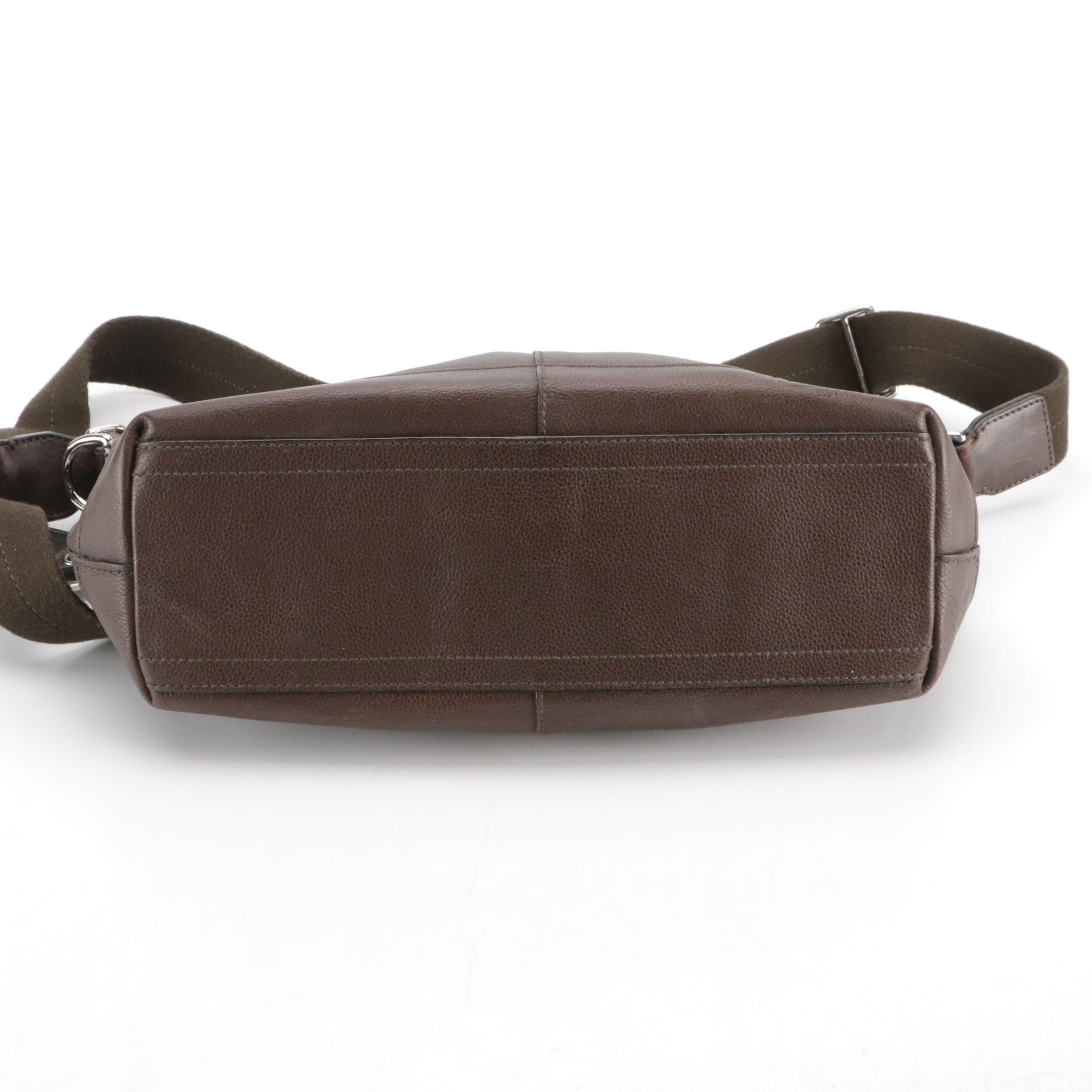 Coach Brown Pebble Grain Leather Web Strap Crossbody Bag