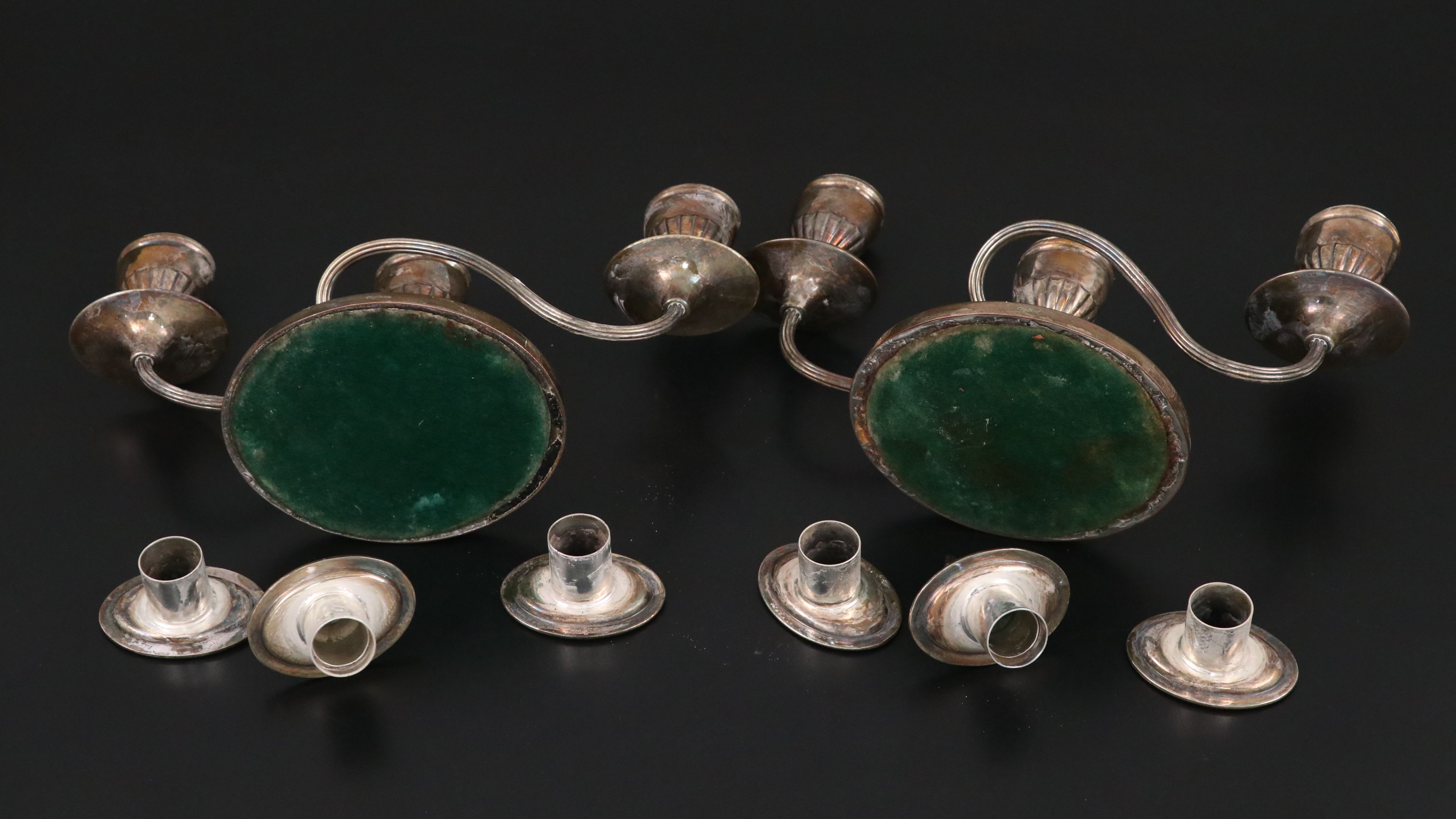 Pair of Gorham Three-Light and Other British Silver Plate Candelabra