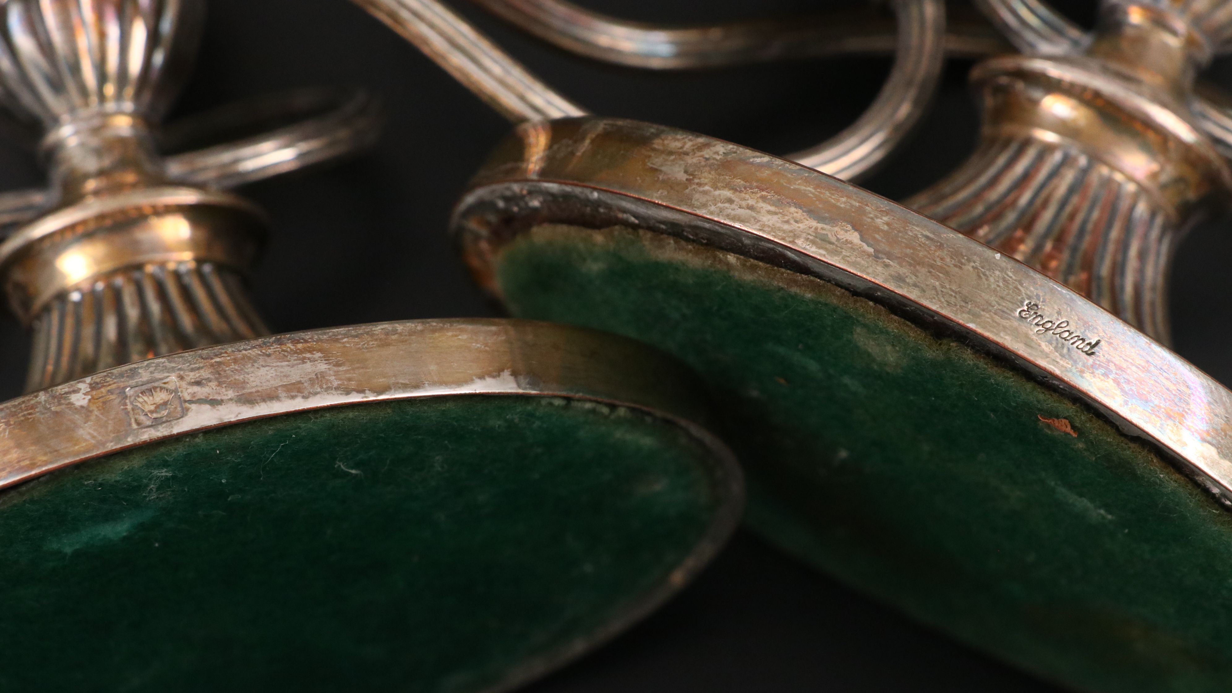 Pair of Gorham Three-Light and Other British Silver Plate Candelabra