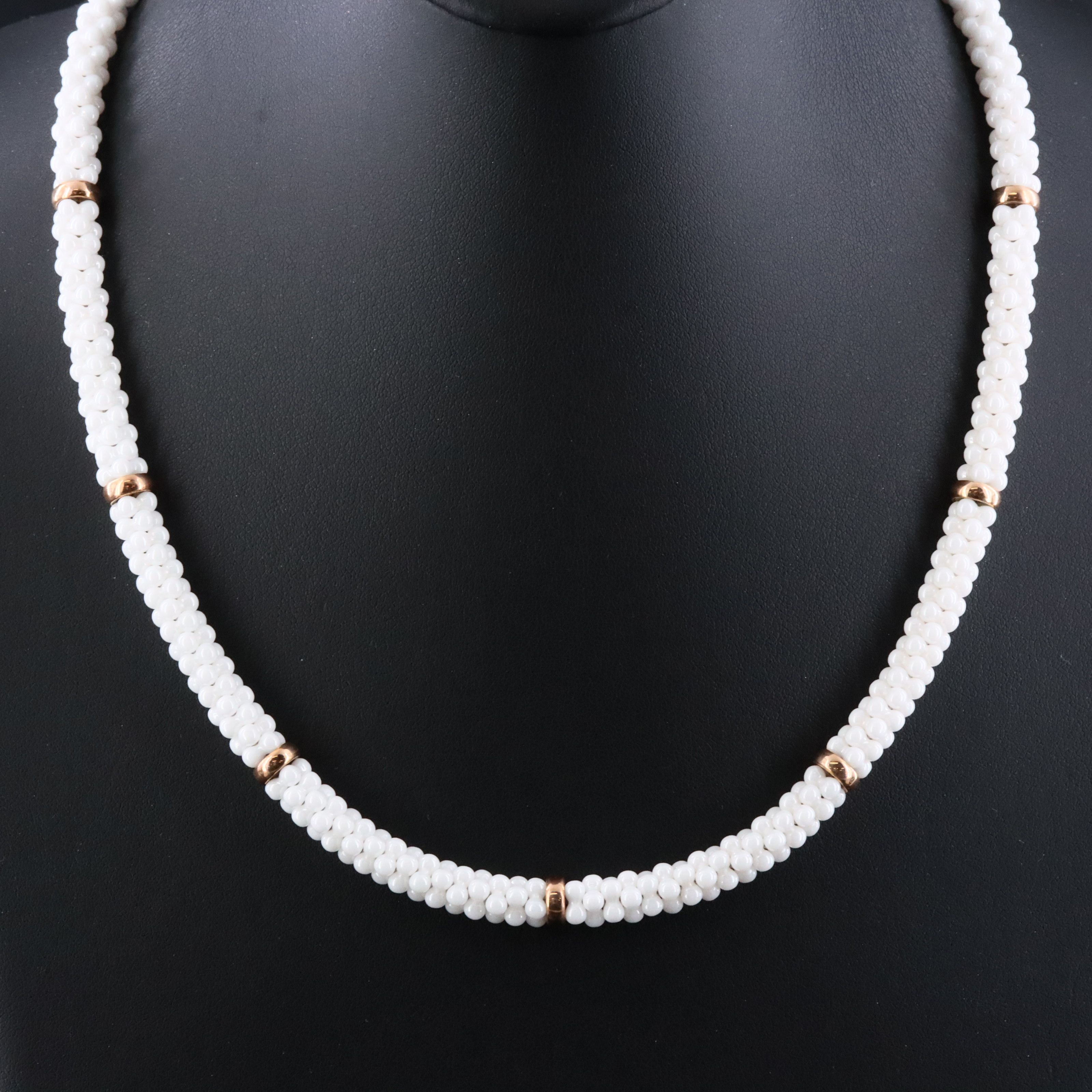 Lagos Caviar Sterling White Ceramic Bead Necklace with 18K Stations
