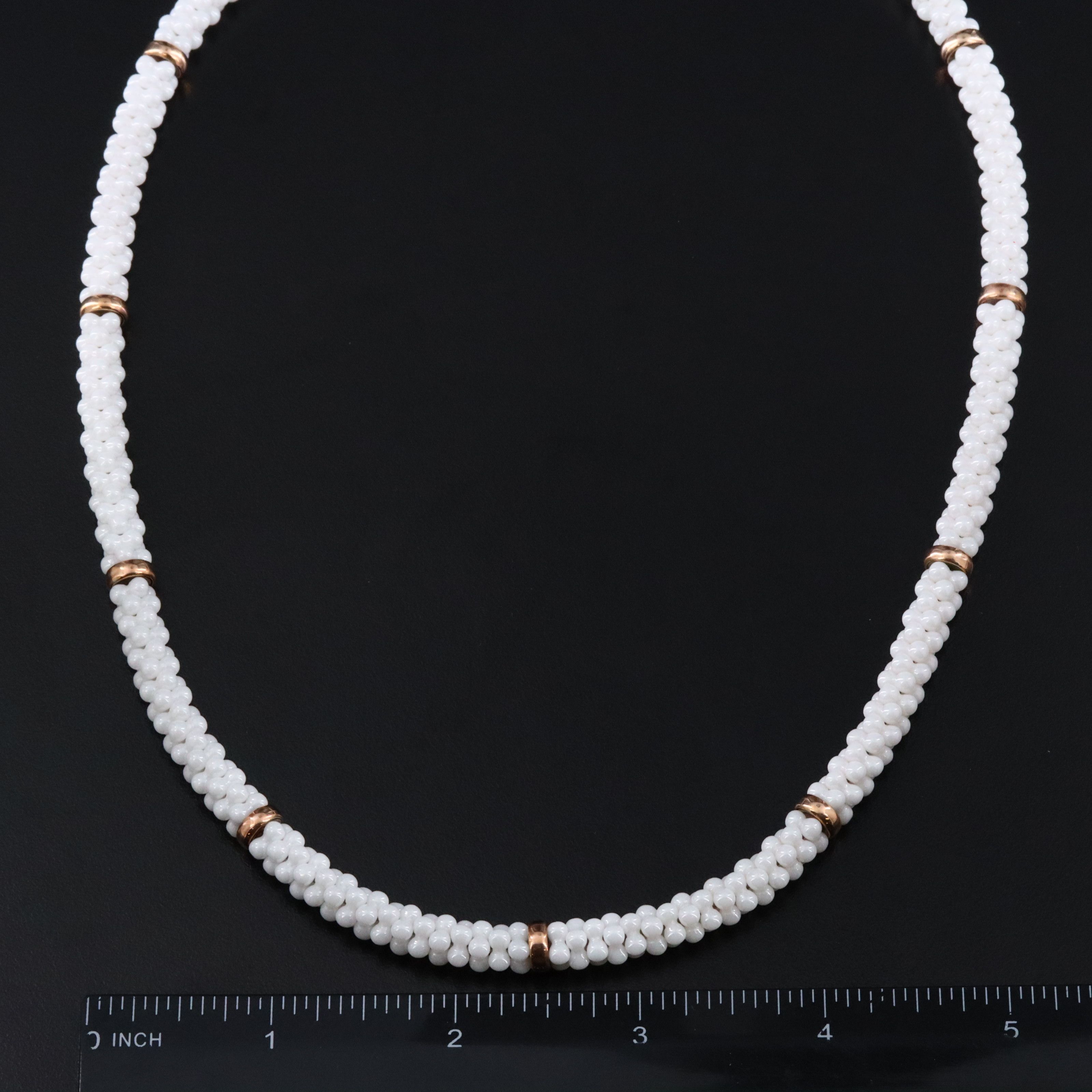 Lagos Caviar Sterling White Ceramic Bead Necklace with 18K Stations