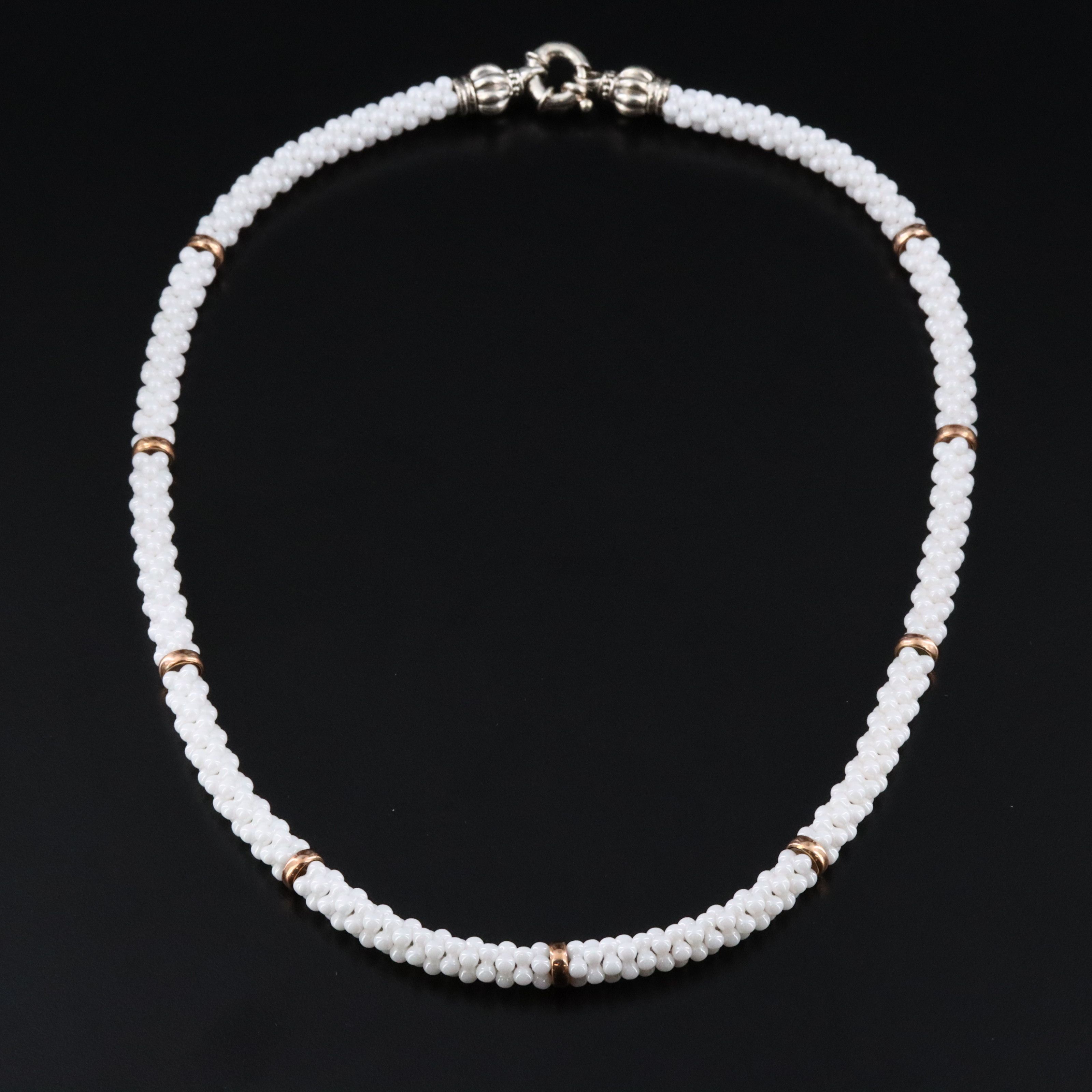 Lagos Caviar Sterling White Ceramic Bead Necklace with 18K Stations