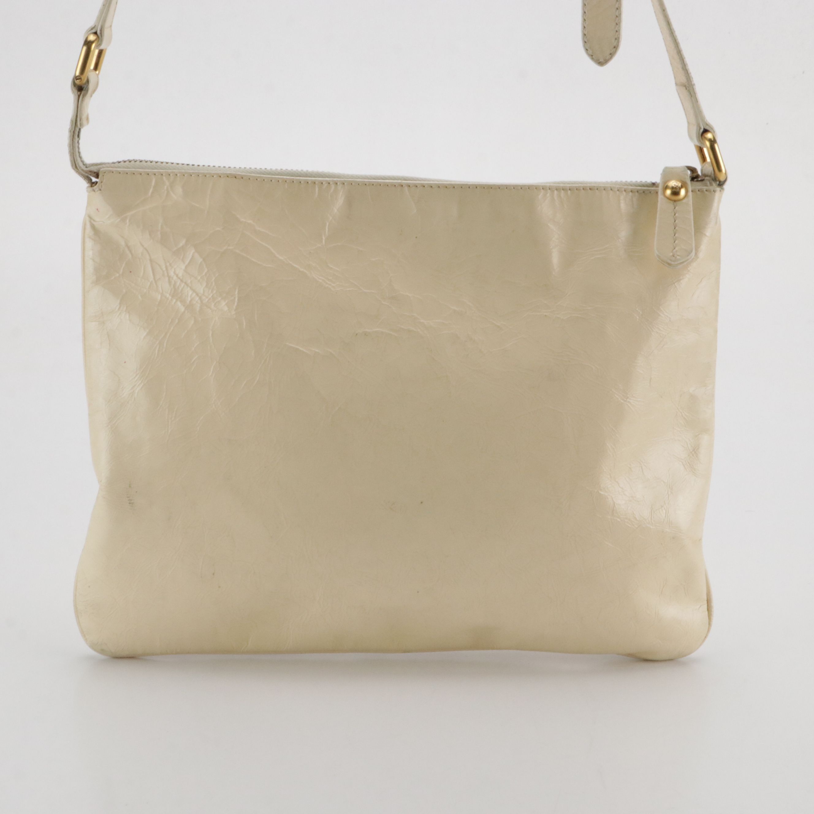 Fendi Crinkled Patent Leather Zip Top Shoulder Bag with Grommet Detail on Strap