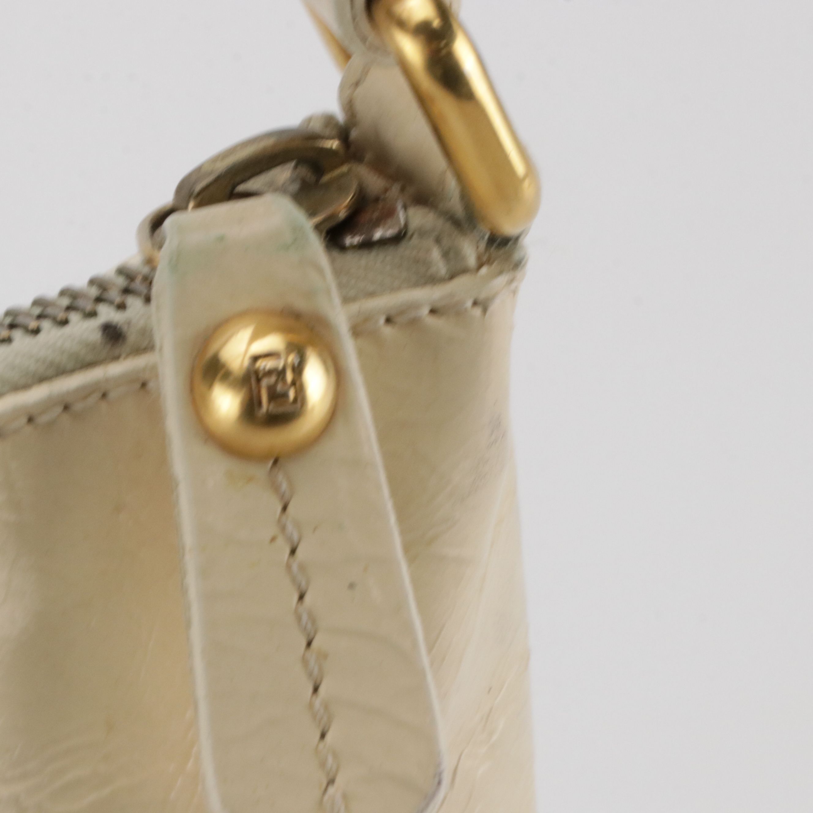 Fendi Crinkled Patent Leather Zip Top Shoulder Bag with Grommet Detail on Strap