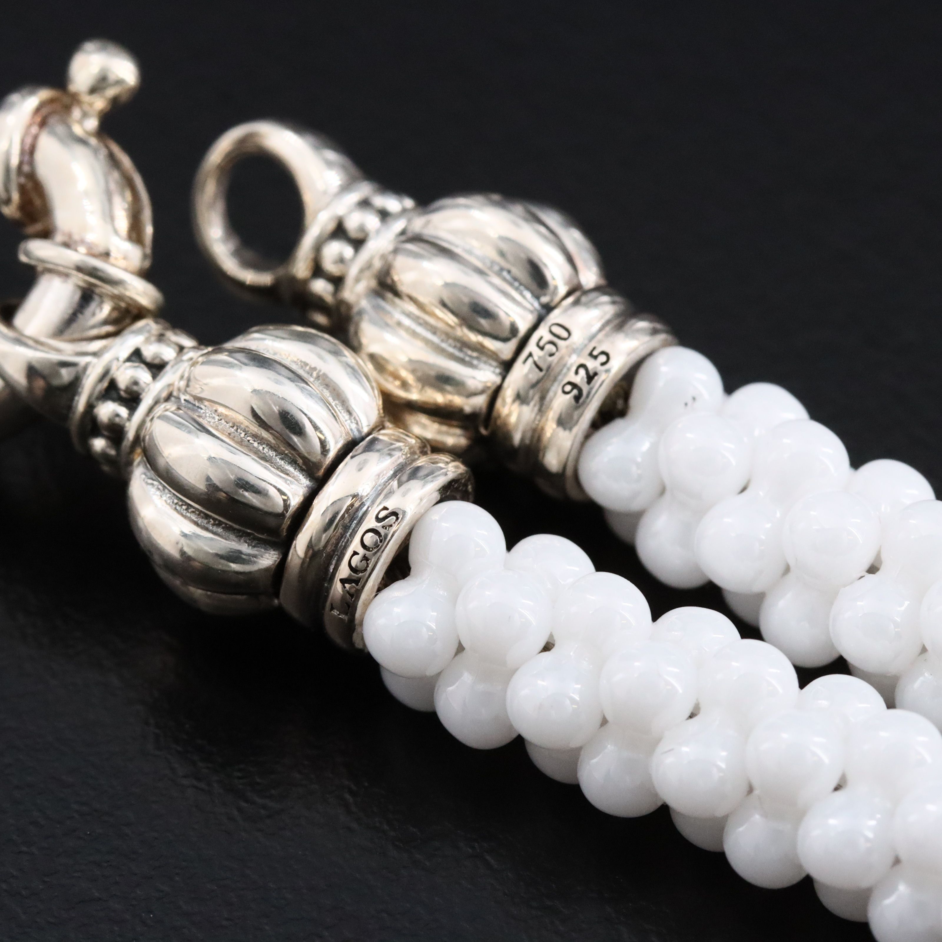 Lagos Caviar Sterling White Ceramic Bead Necklace with 18K Stations