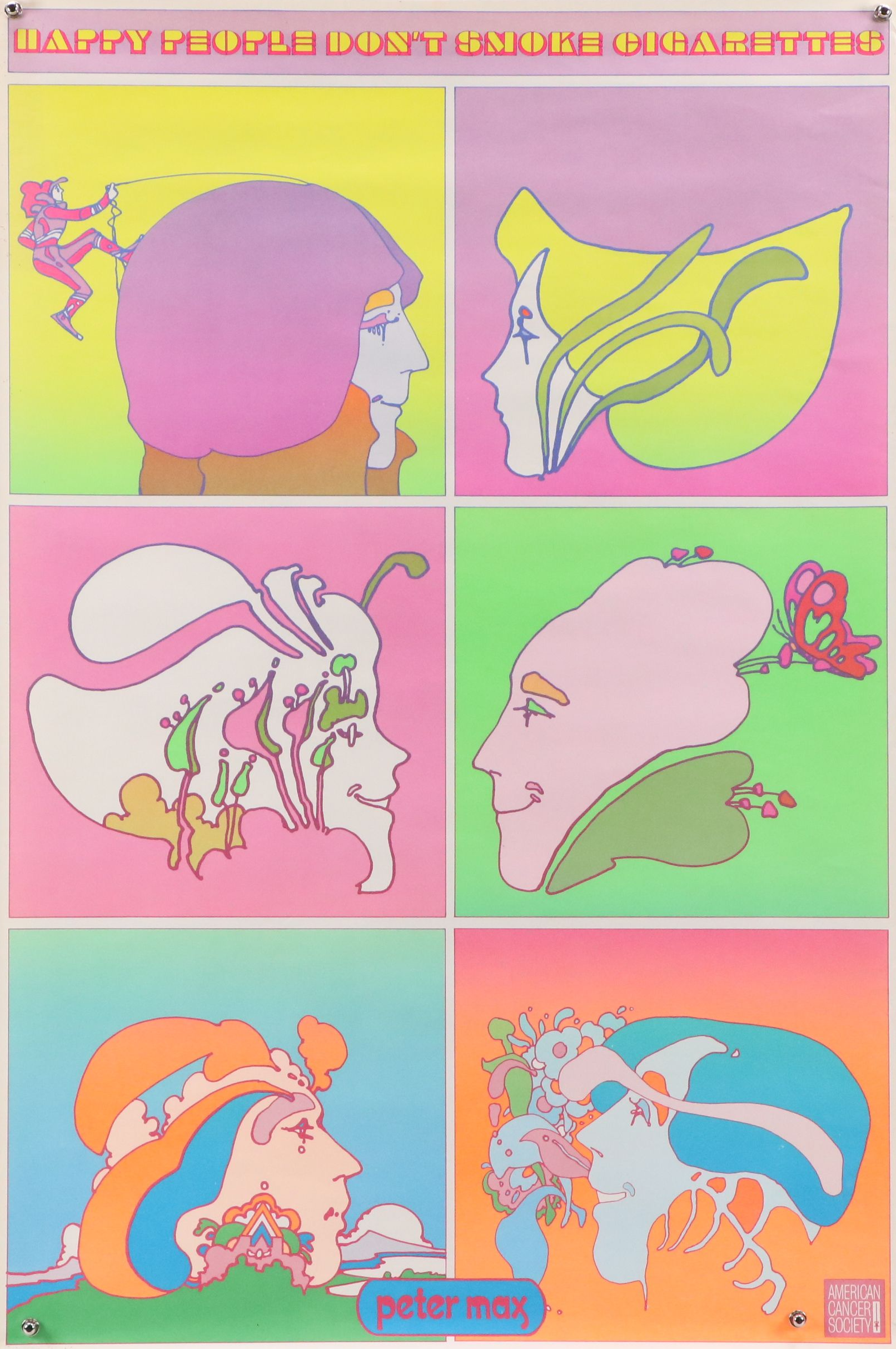 Lithograph Poster After Peter Max "Happy People Don't Smoke Cigarettes"
