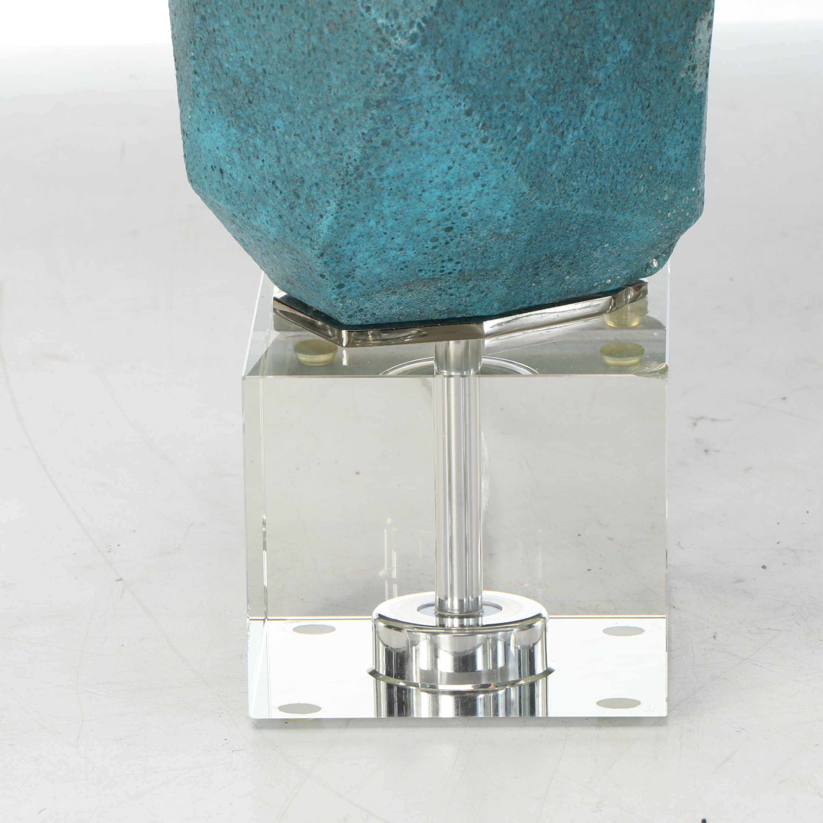 Blue Stone and Ribbed Blue Ceramic Vase Table Lamps