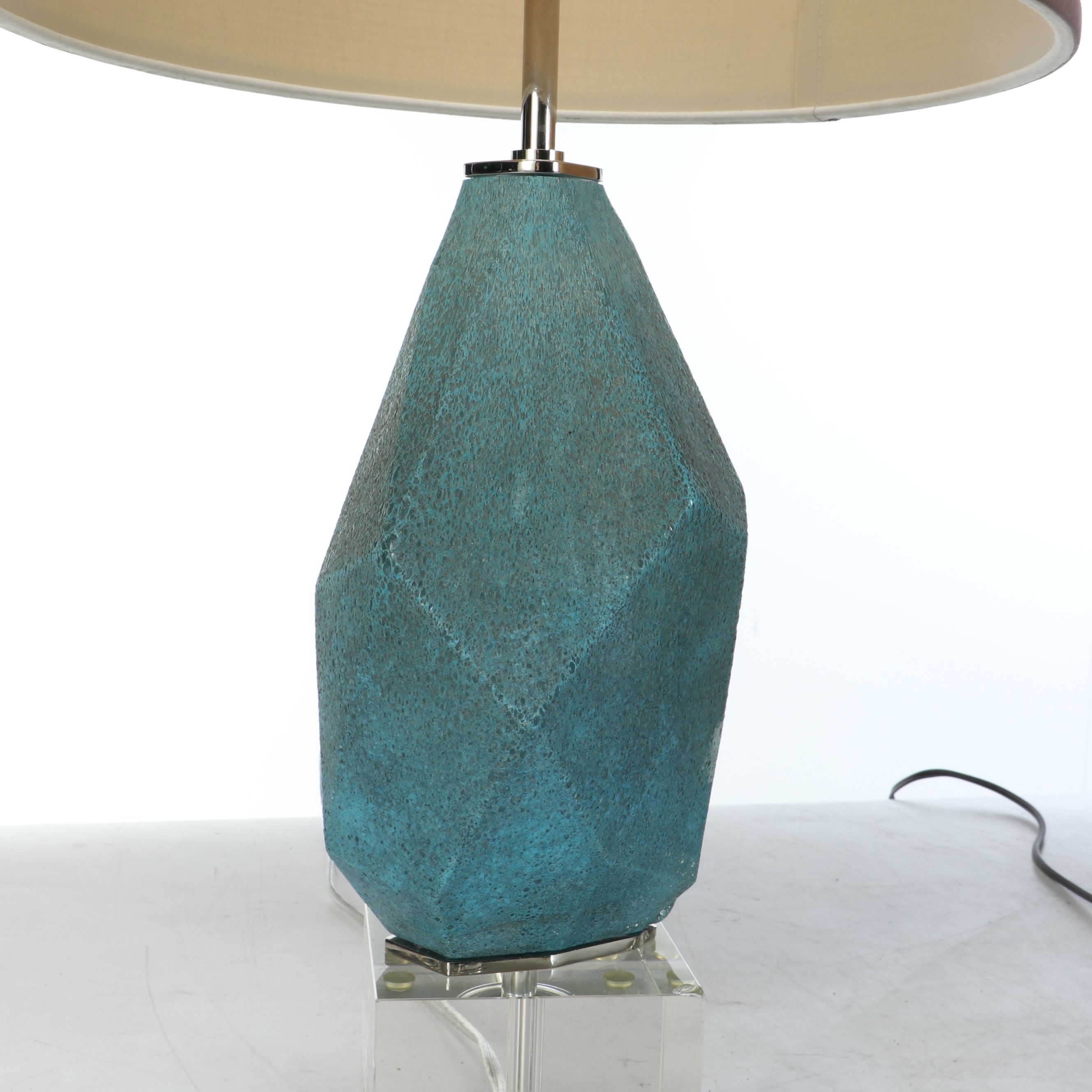 Blue Stone and Ribbed Blue Ceramic Vase Table Lamps