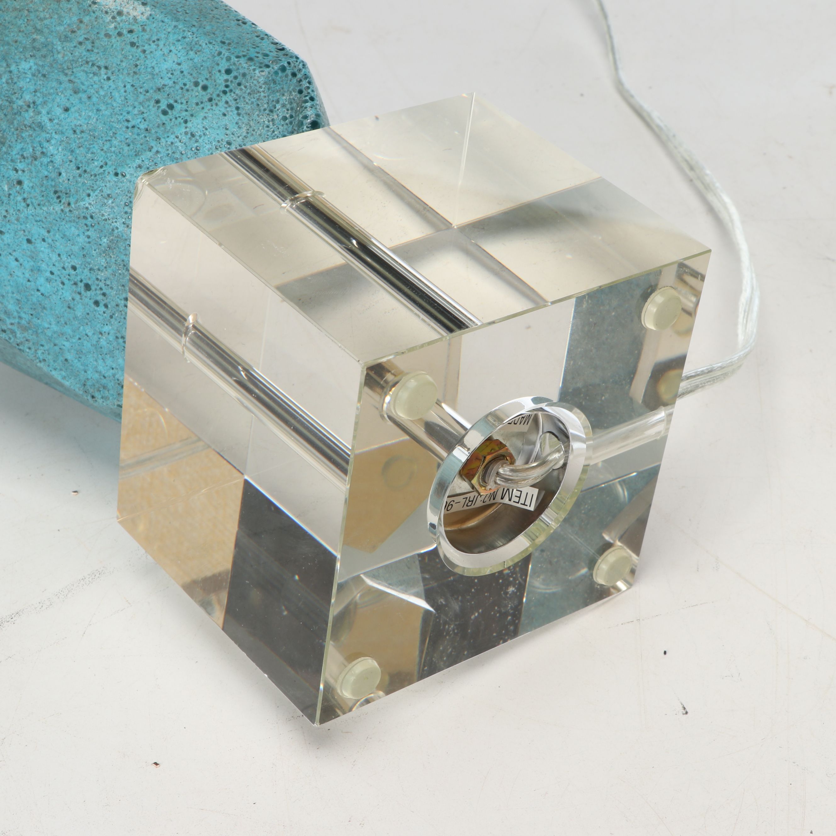 Blue Stone and Ribbed Blue Ceramic Vase Table Lamps