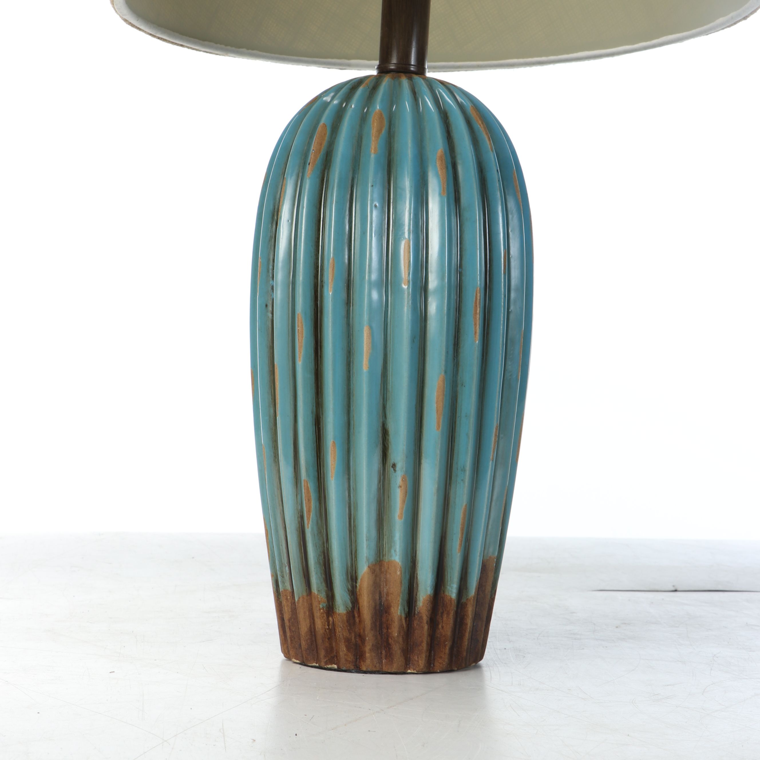 Blue Stone and Ribbed Blue Ceramic Vase Table Lamps