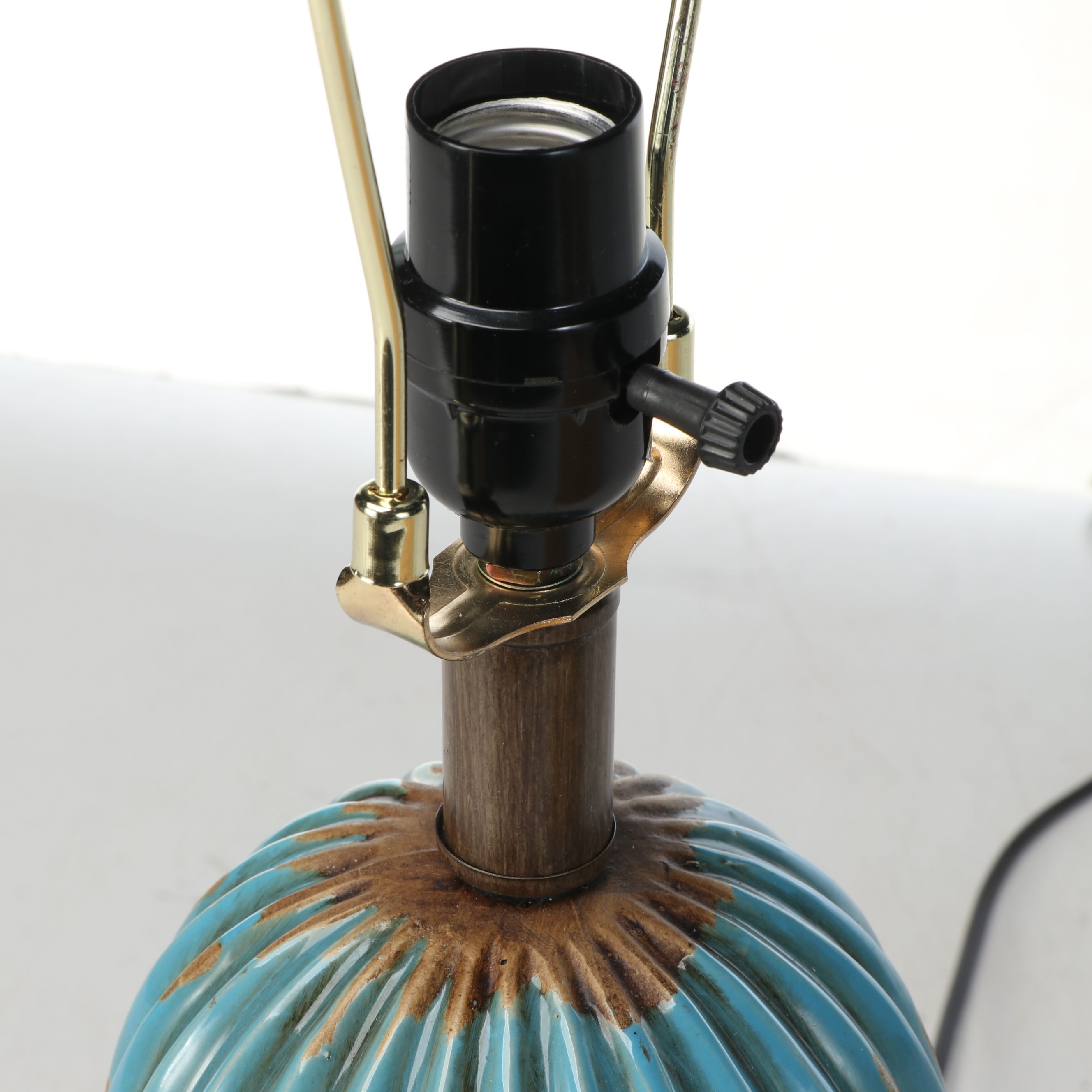 Blue Stone and Ribbed Blue Ceramic Vase Table Lamps