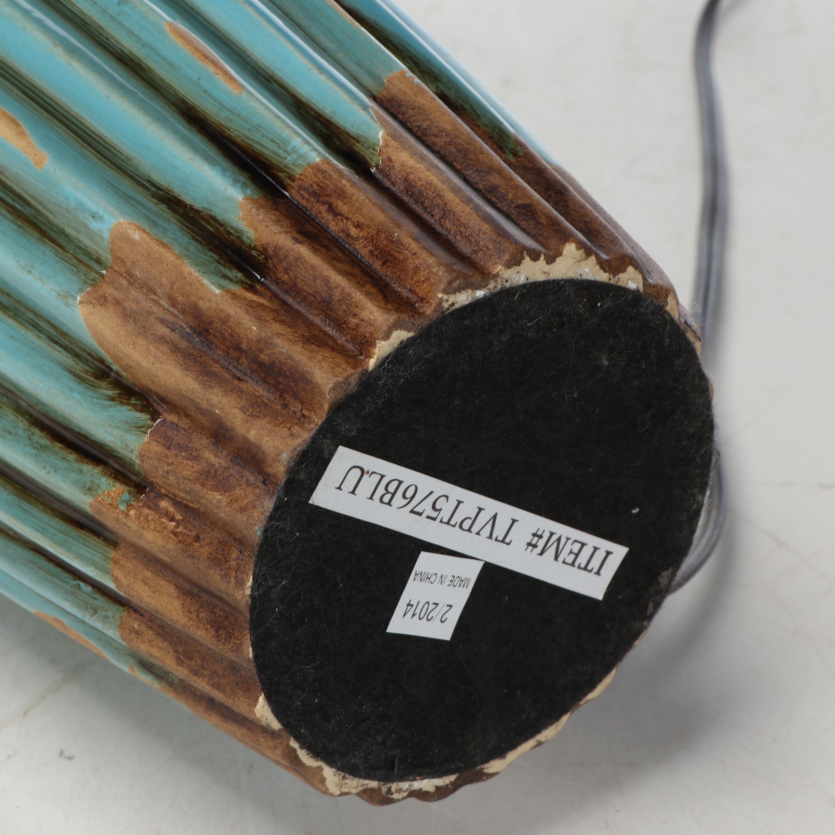 Blue Stone and Ribbed Blue Ceramic Vase Table Lamps