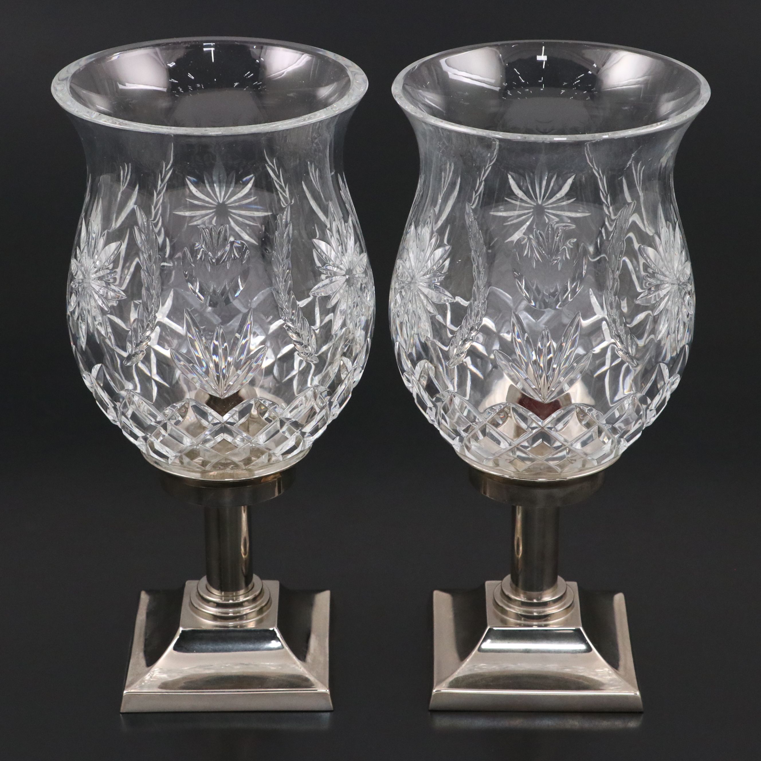 Waterford "Hope for Abundance" Crystal Hurricane Candle Holder Pair