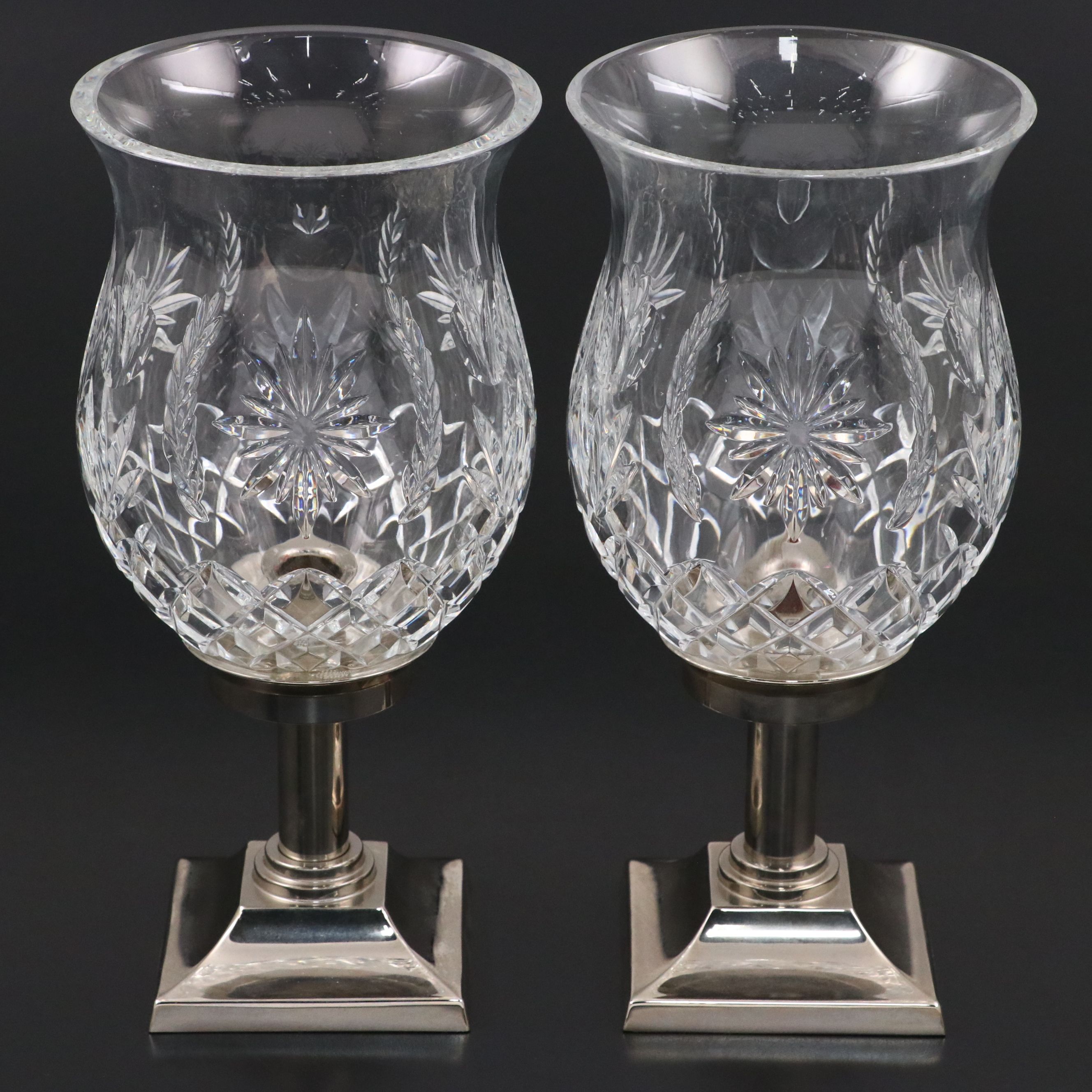 Waterford "Hope for Abundance" Crystal Hurricane Candle Holder Pair