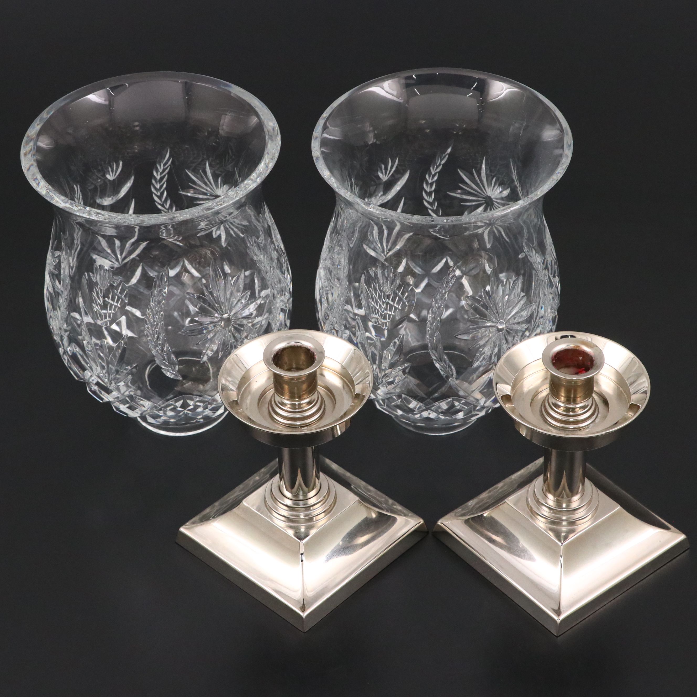 Waterford "Hope for Abundance" Crystal Hurricane Candle Holder Pair