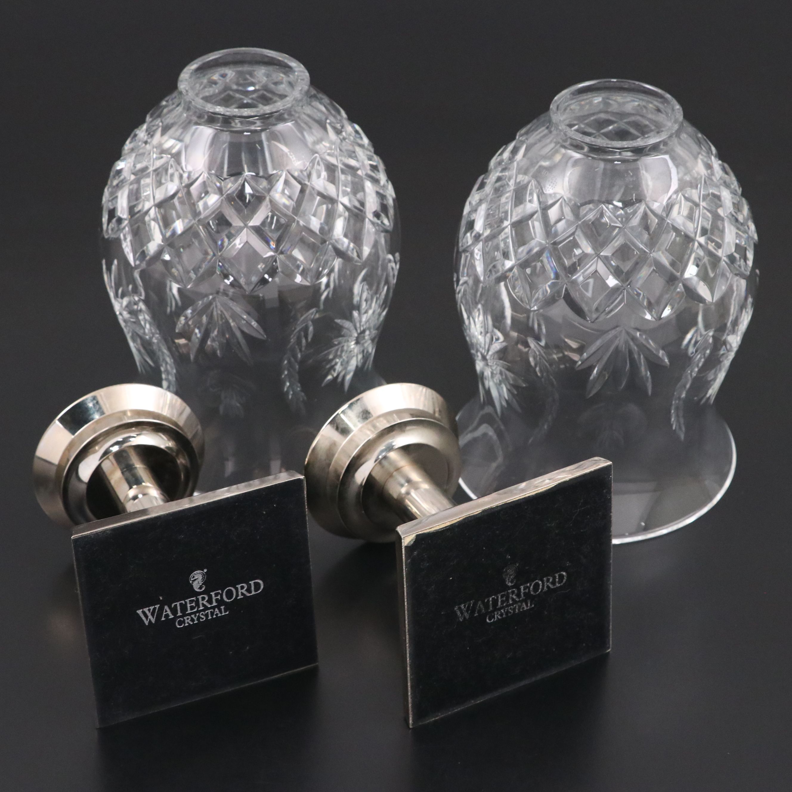 Waterford "Hope for Abundance" Crystal Hurricane Candle Holder Pair