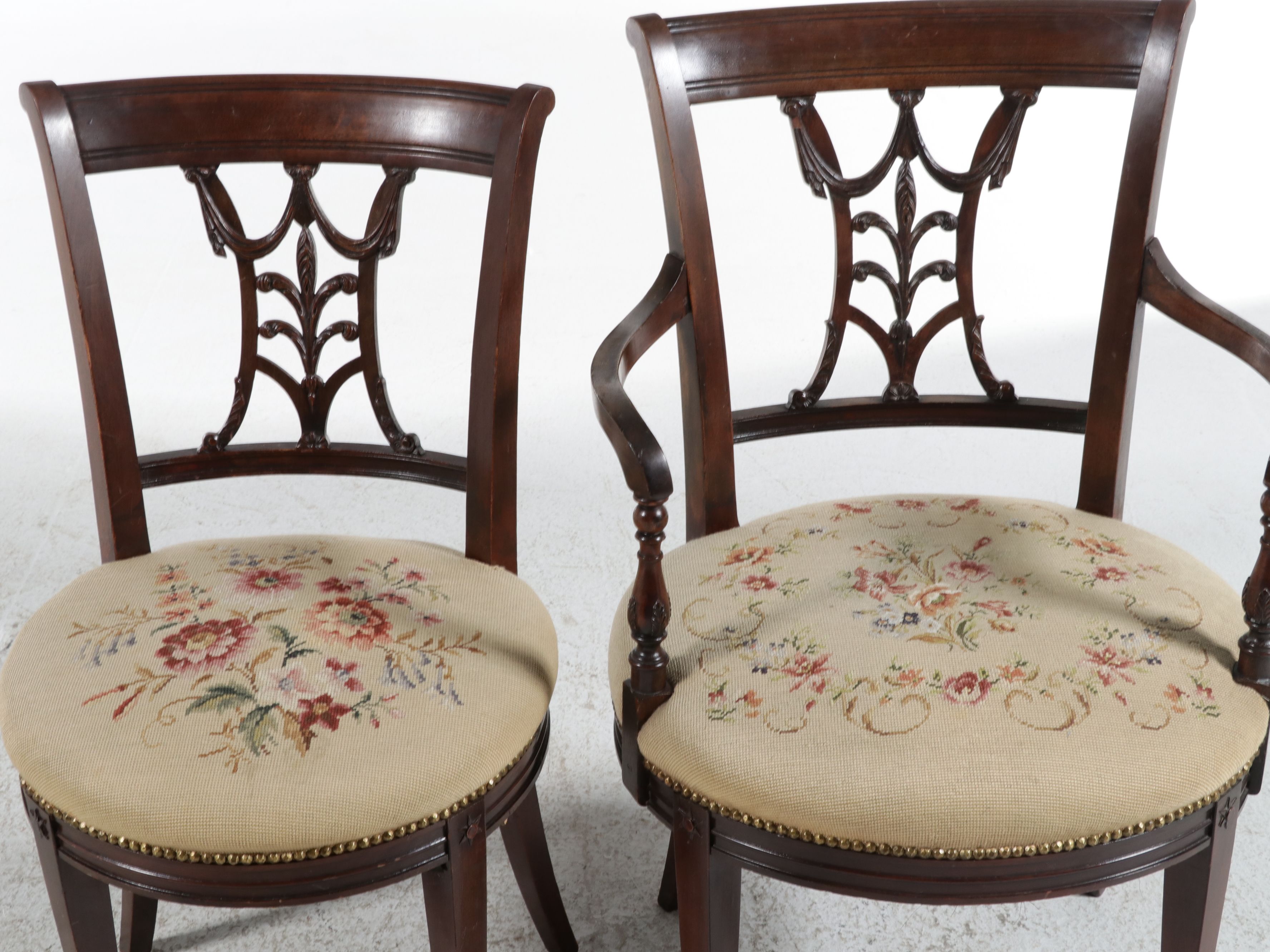 Set of Five Adams Style Mahogany Chairs with Needlepoint Seats