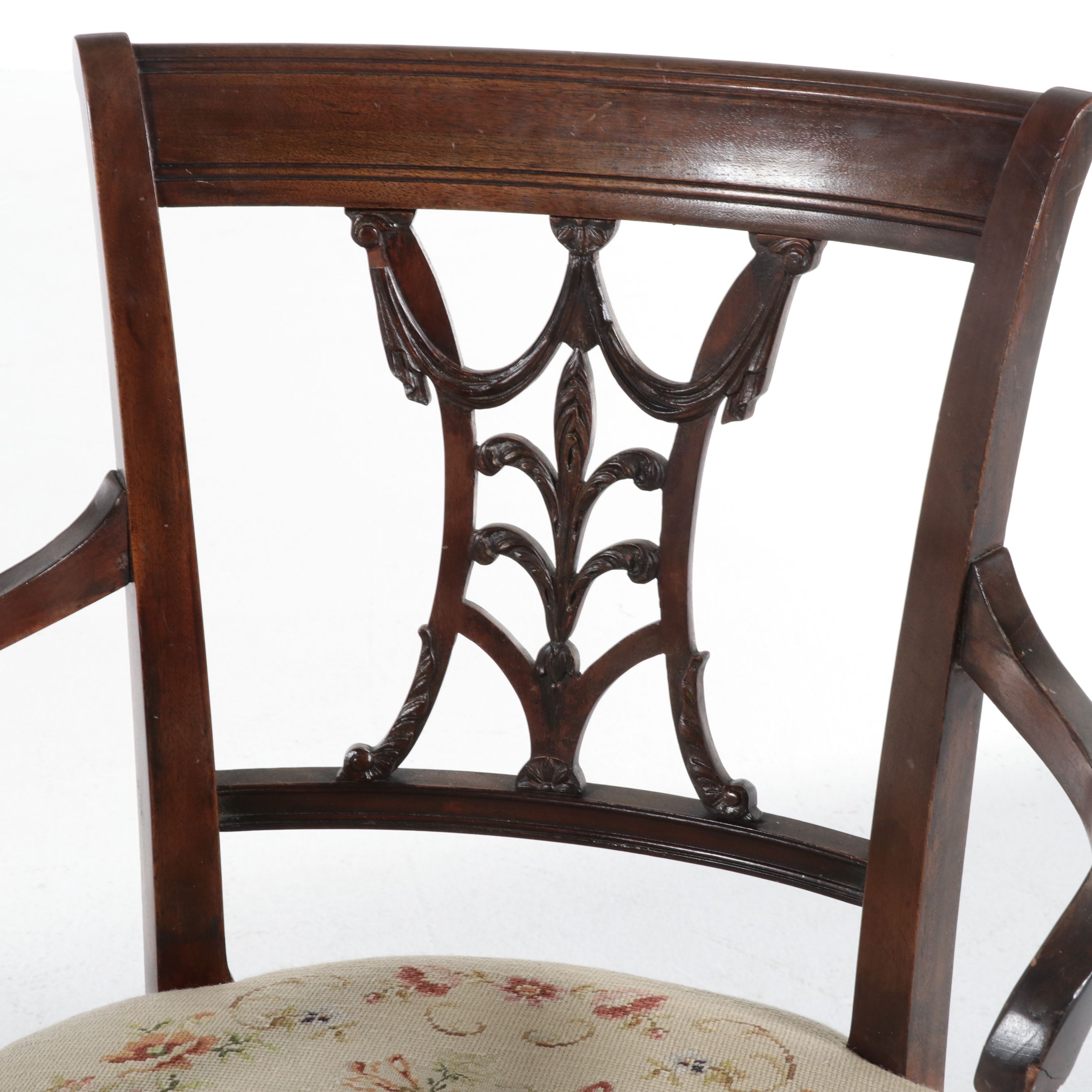 Set of Five Adams Style Mahogany Chairs with Needlepoint Seats