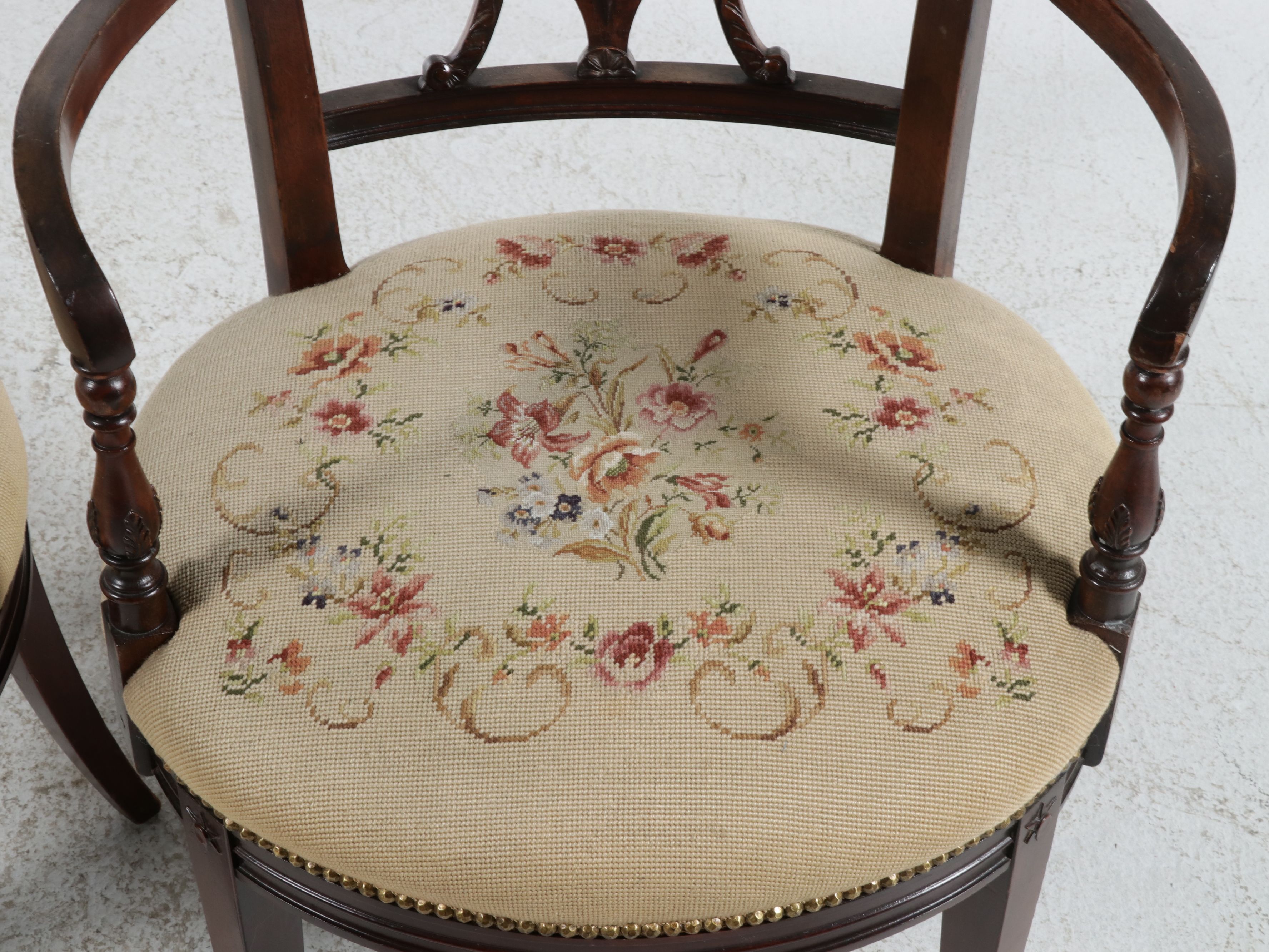 Set of Five Adams Style Mahogany Chairs with Needlepoint Seats