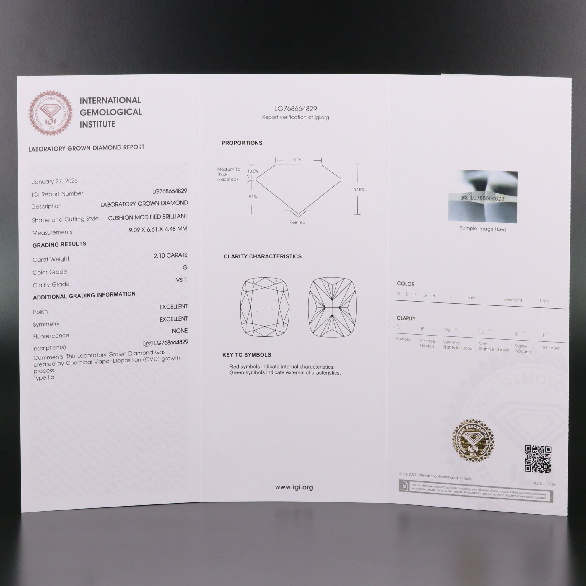 Loose 2.10 CT Lab Grown Diamond with IGI Report