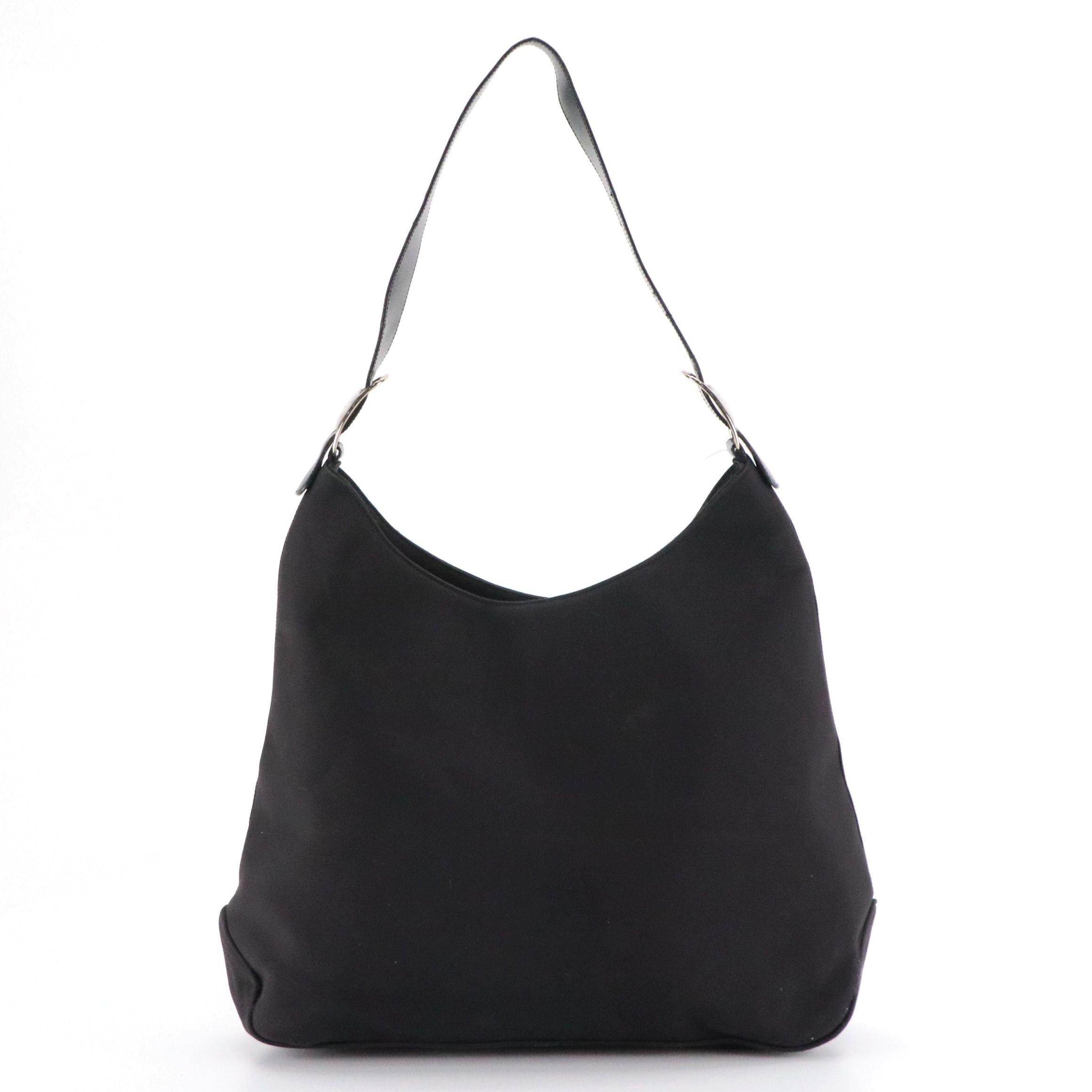 Salvatore Ferragamo Large Hobo Shoulder Bag in Black Nylon Canvas and Leather