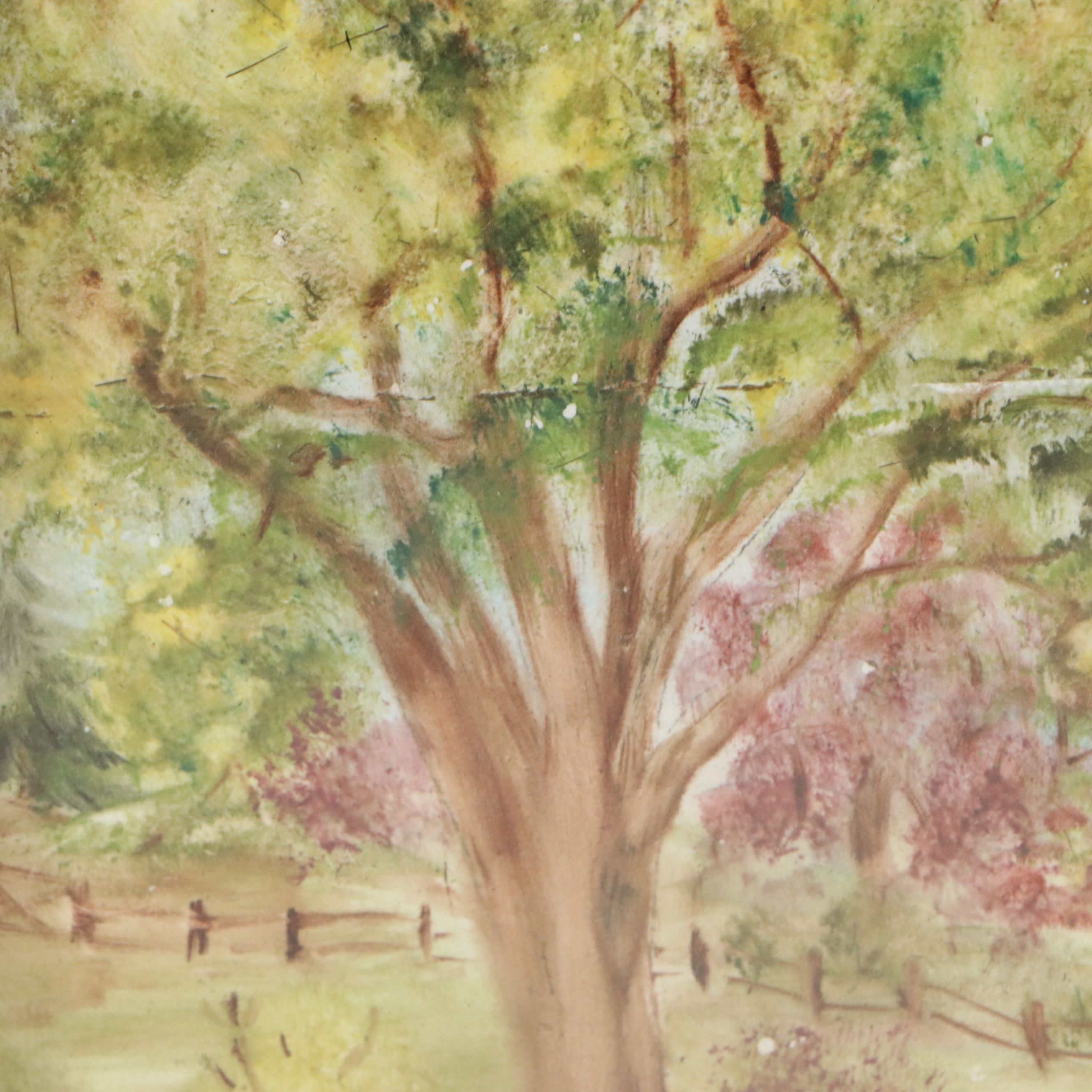 T. Bowlby Folk Art Watercolor Painting of Watermill