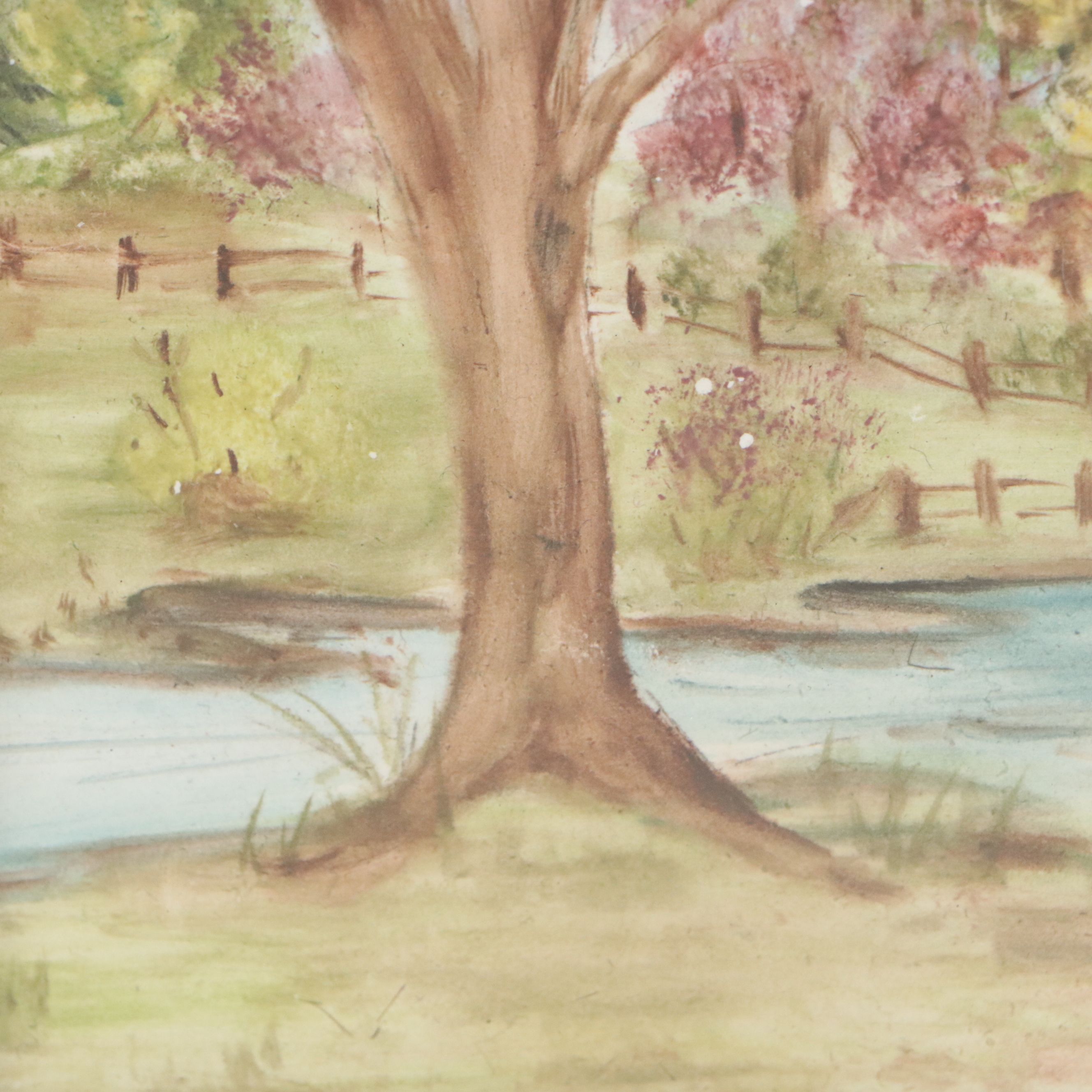 T. Bowlby Folk Art Watercolor Painting of Watermill