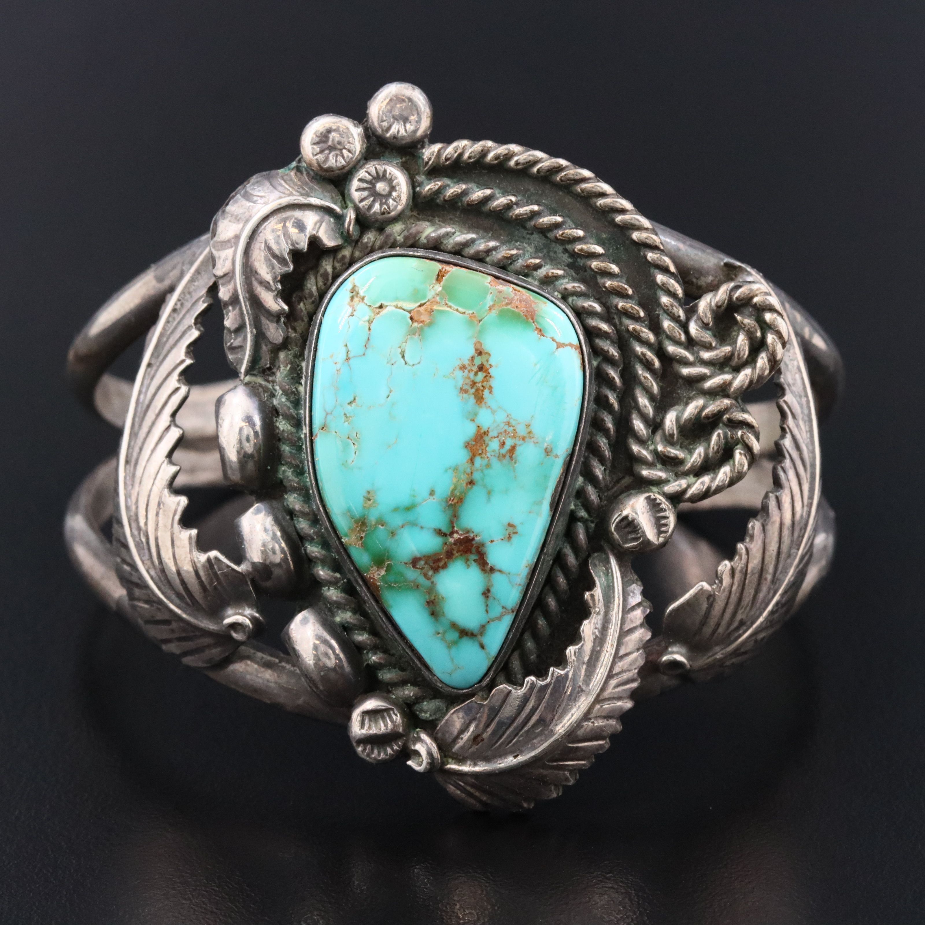 Southwestern Sterling Turquoise Appliqué Cuff Bracelet