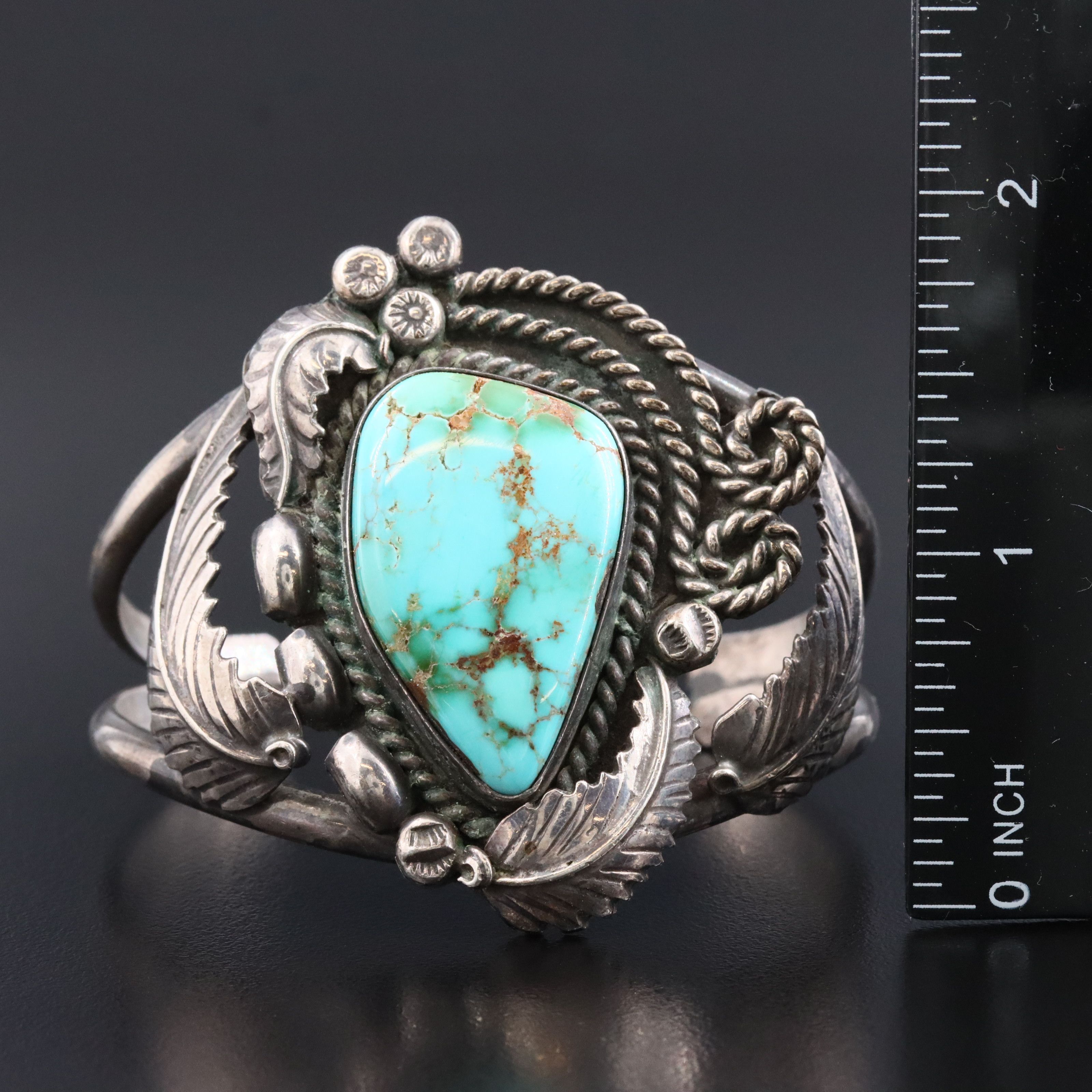 Southwestern Sterling Turquoise Appliqué Cuff Bracelet