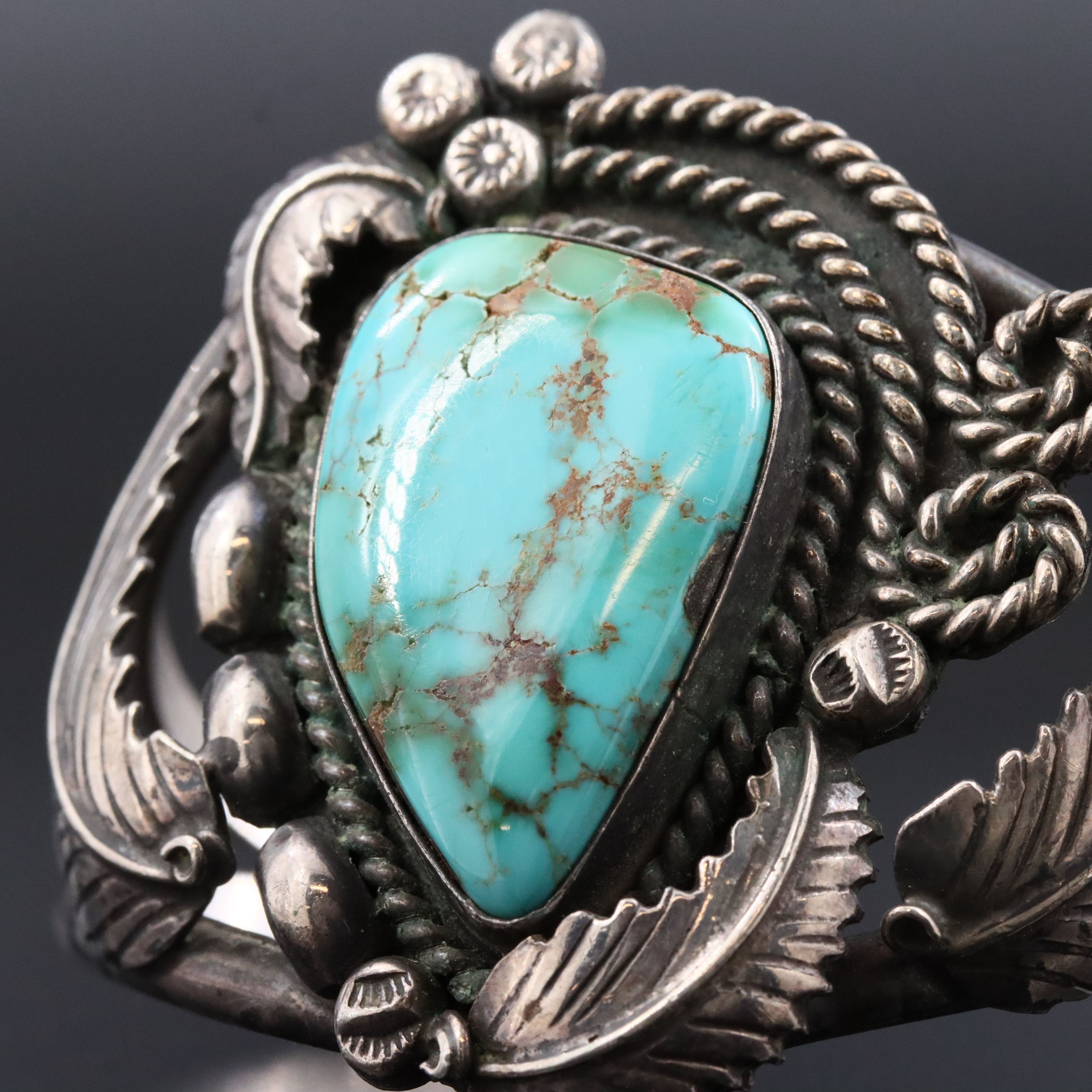 Southwestern Sterling Turquoise Appliqué Cuff Bracelet