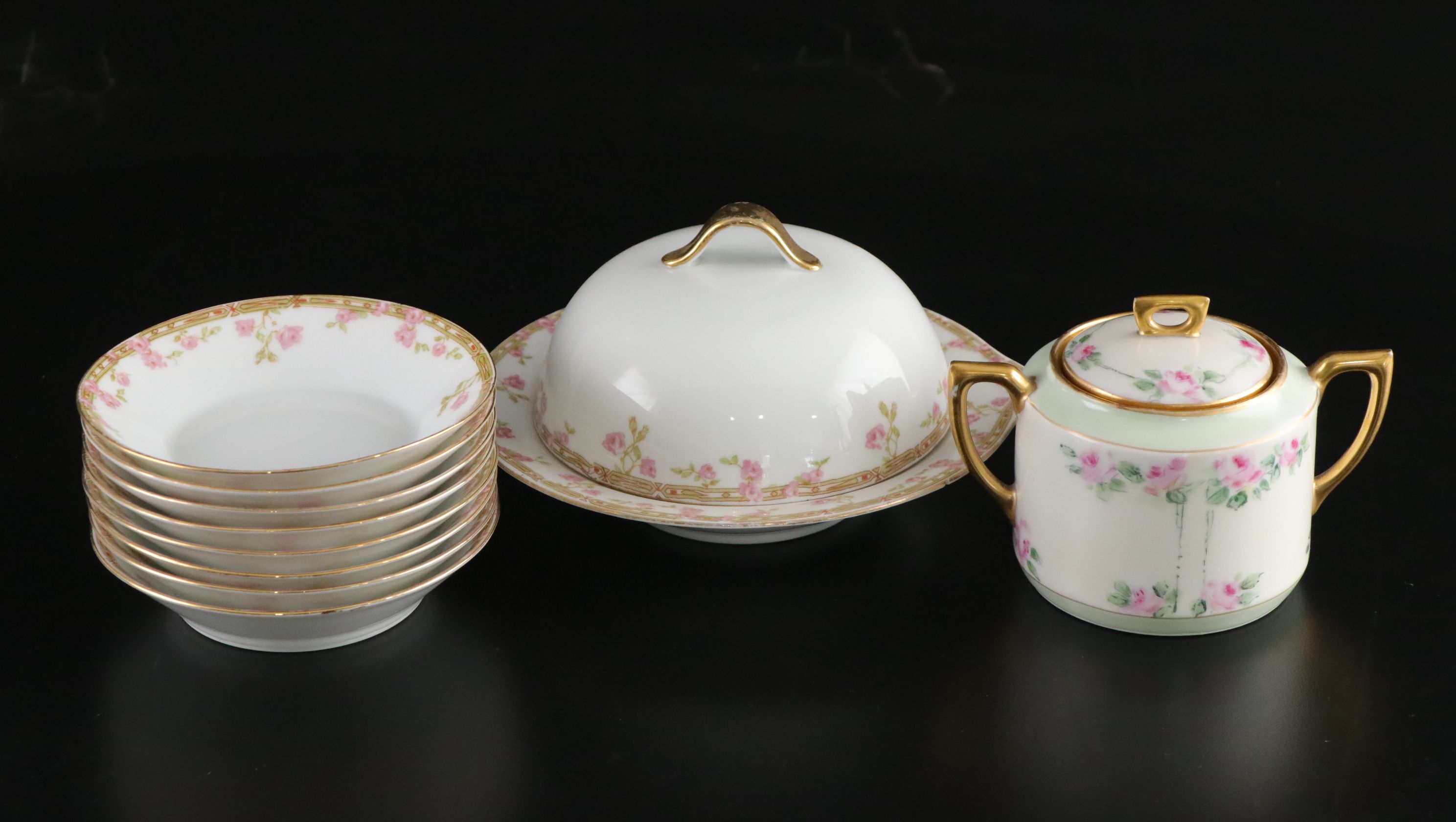 Royal Austria "Pink Roses" Porcelain Dinnerware, Carl Tielsch Sugar Bowl & More