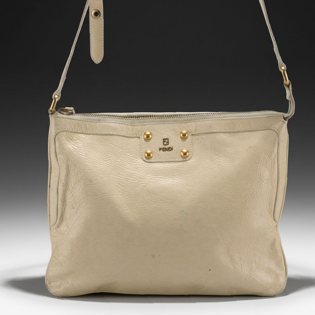 Fendi Crinkled Patent Leather Zip Top Shoulder Bag with Grommet Detail on Strap