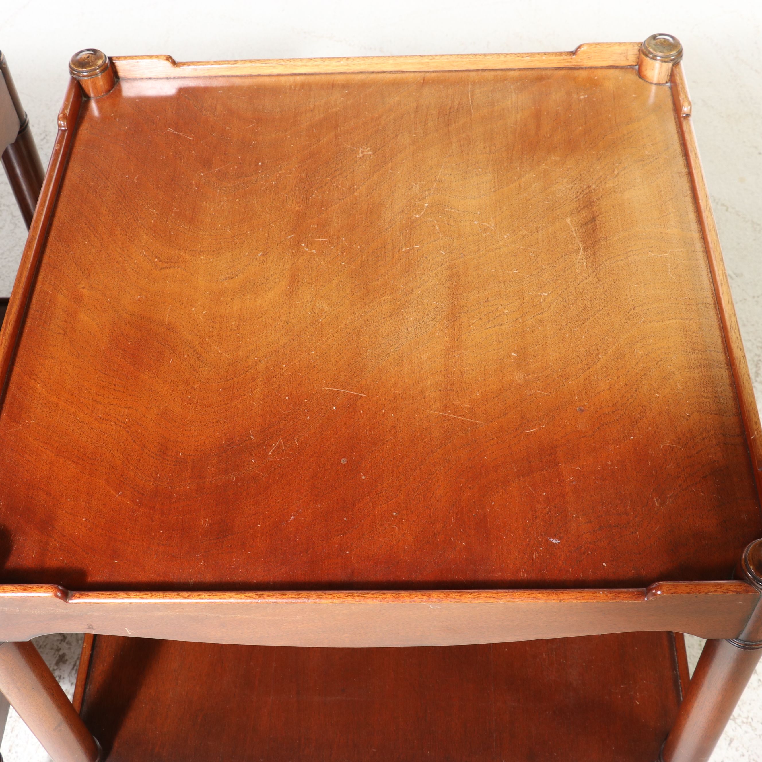 Pair of Regency Style Mahogany Two-Tier Side Tables, Mid-20th Century