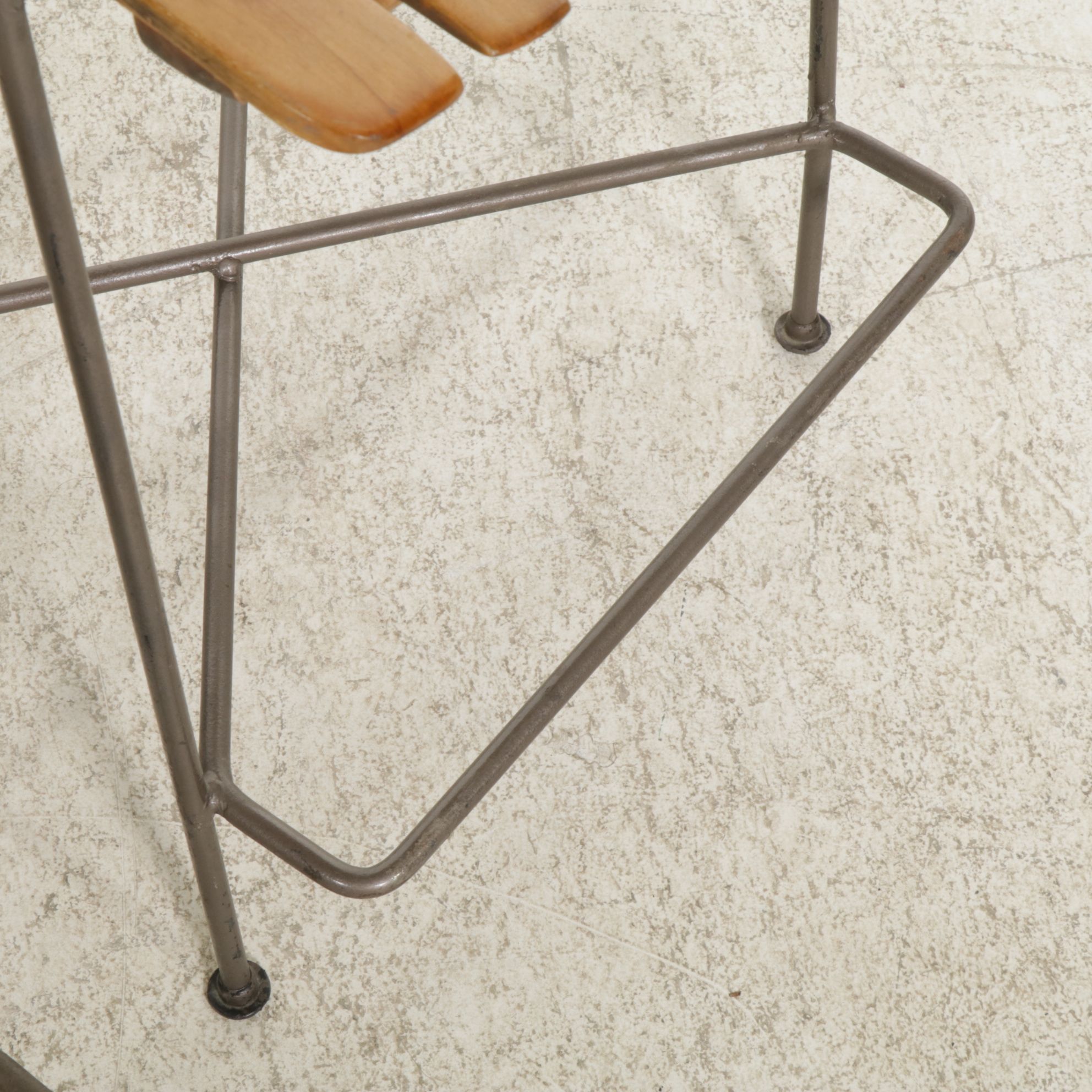 Three Contemporary Wrought Iron Counter Height Stools with Slat Seats