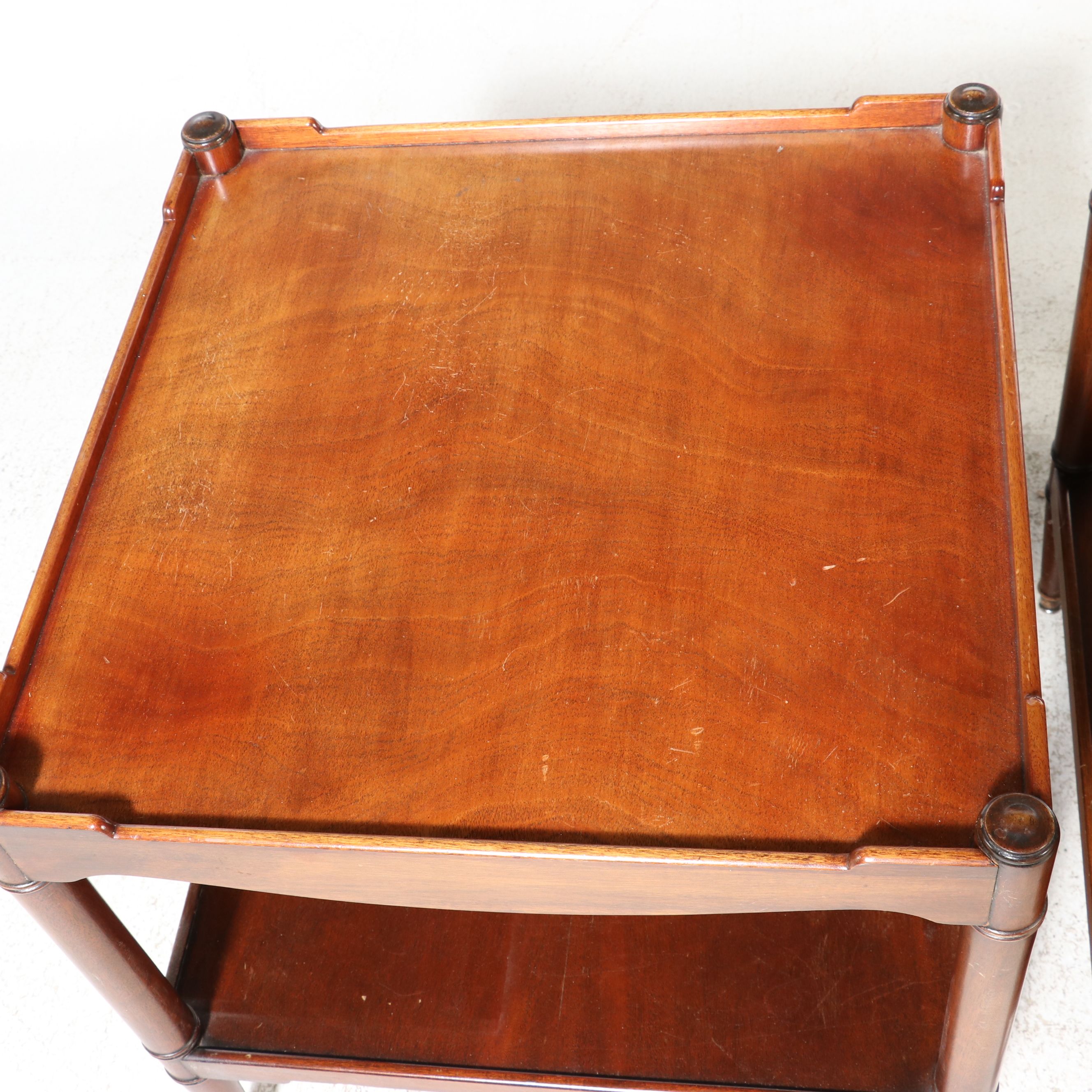Pair of Regency Style Mahogany Two-Tier Side Tables, Mid-20th Century