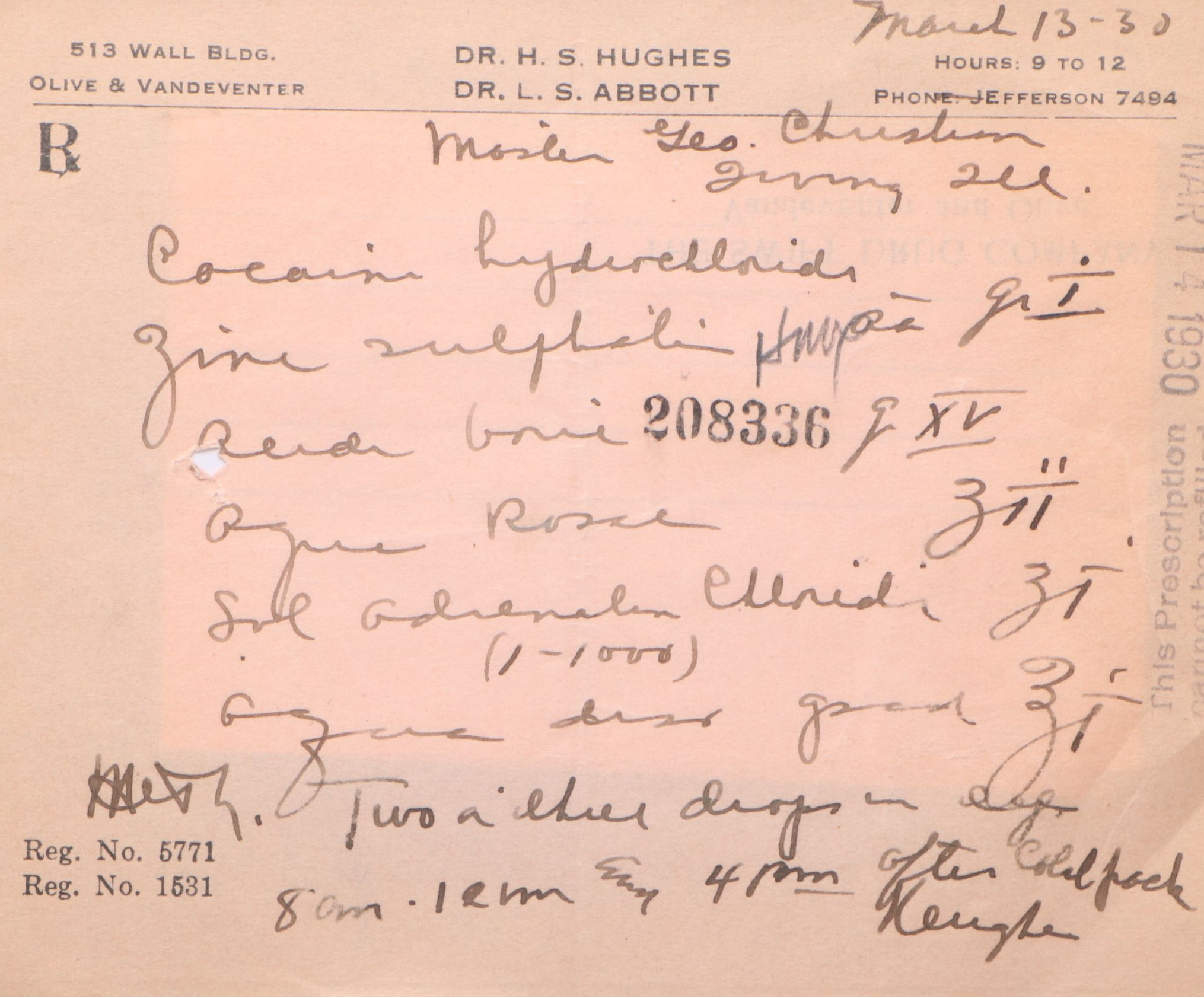 Prescription Forms for Cocaine, 1930