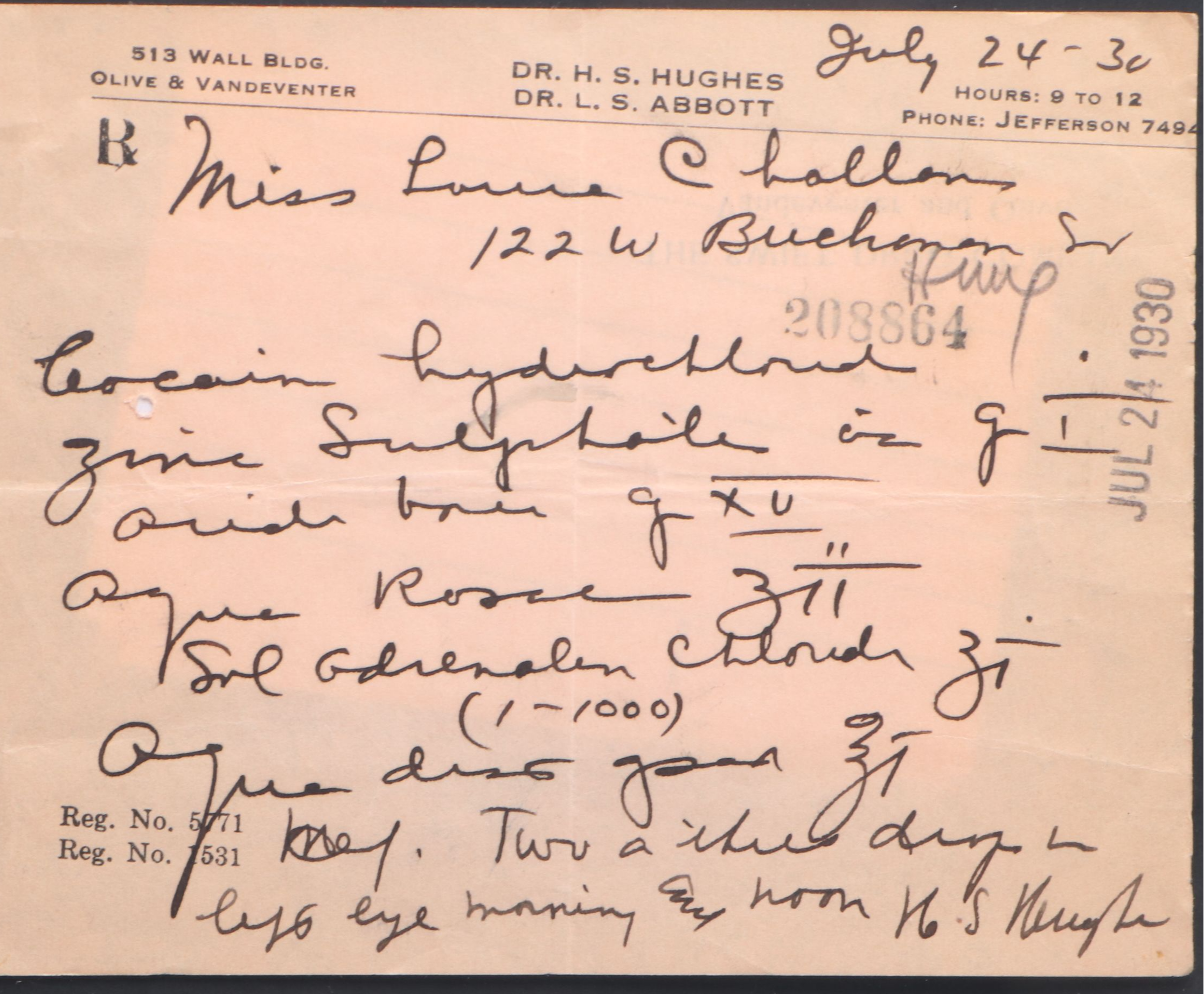 Prescription Forms for Cocaine, 1930