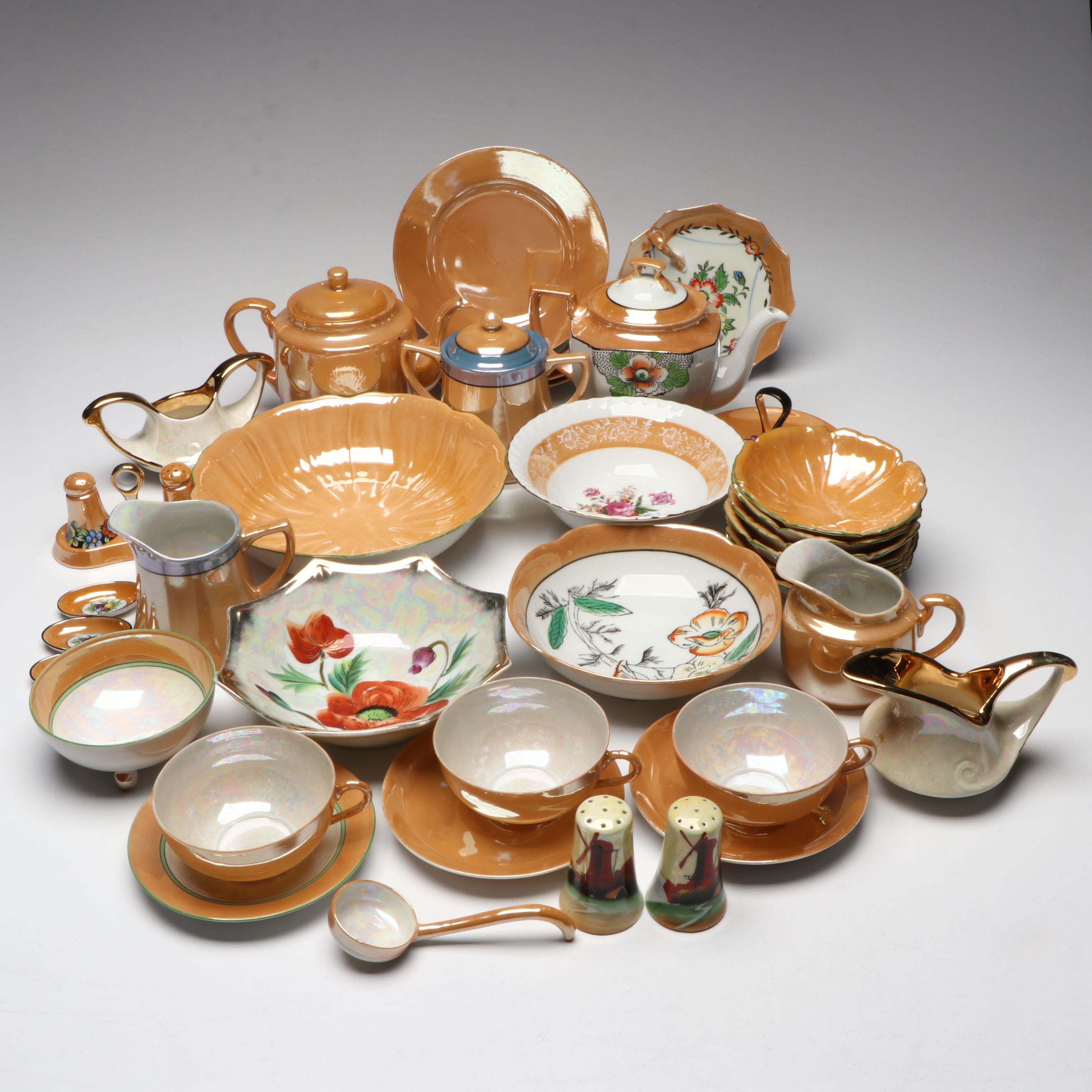 Adolf Laufer and Other Japanese Porcelain Luster Dinnerware and Serving Pieces