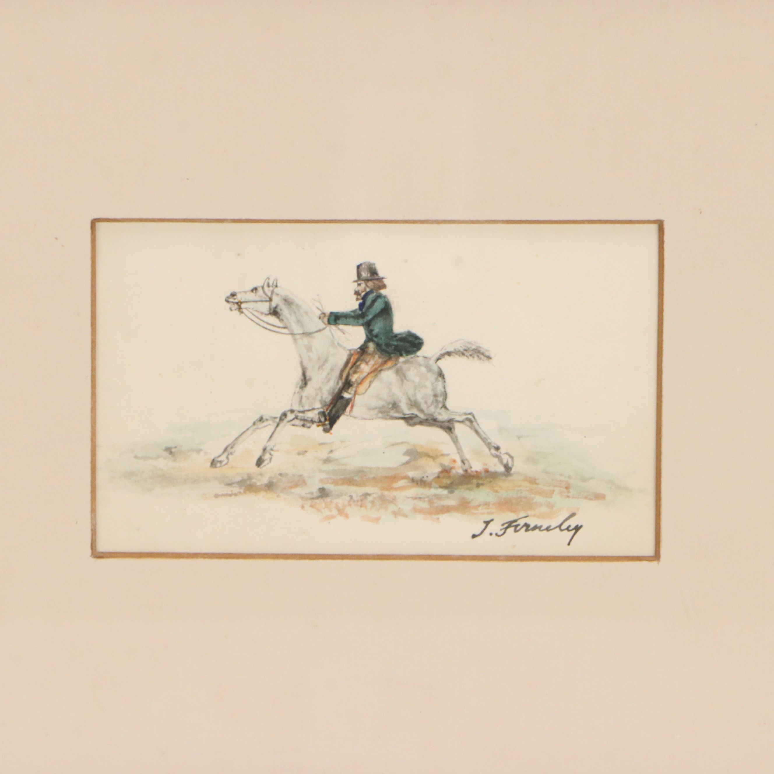 John Ferneley Miniature Equestrian Watercolor Painting, 19th Century