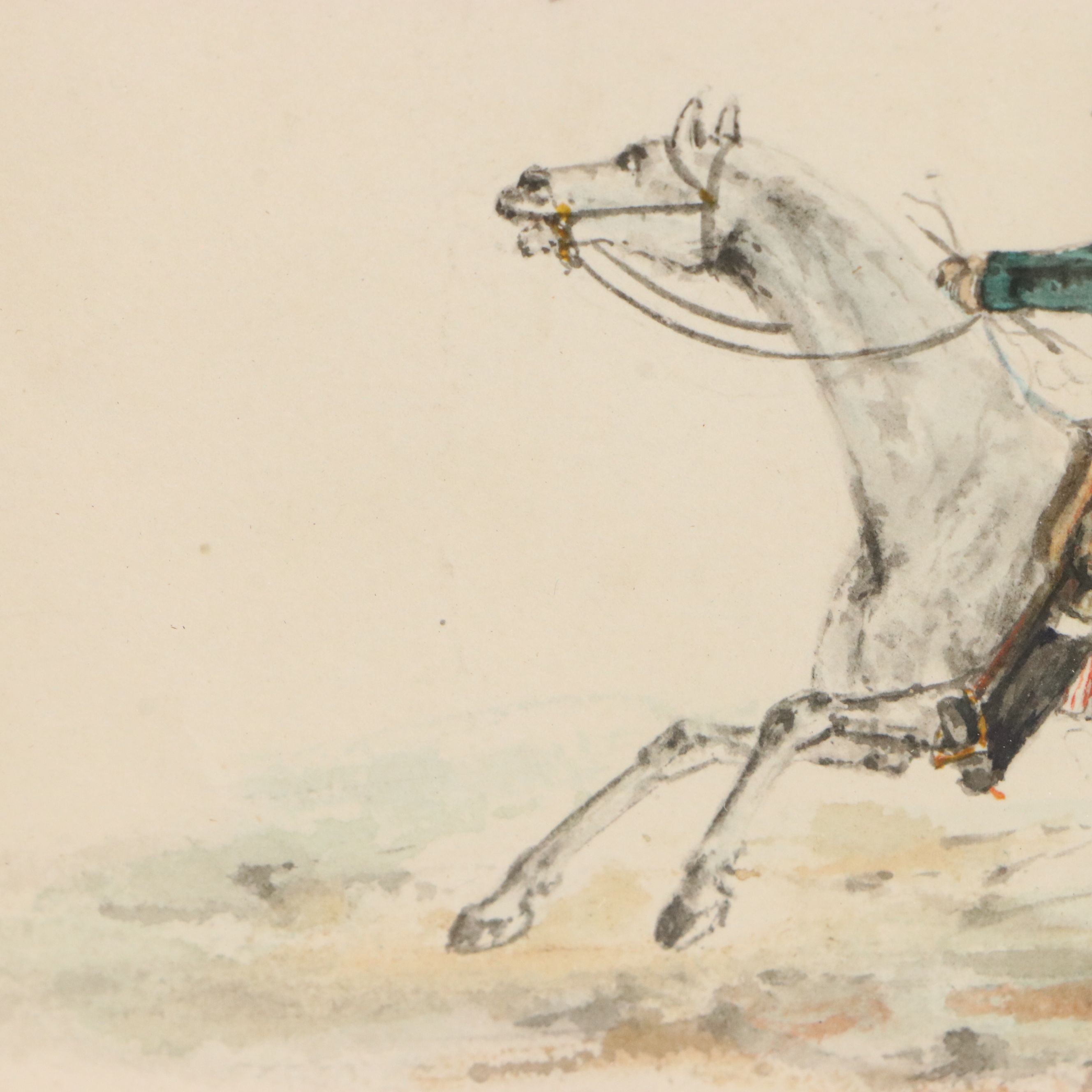 John Ferneley Miniature Equestrian Watercolor Painting, 19th Century