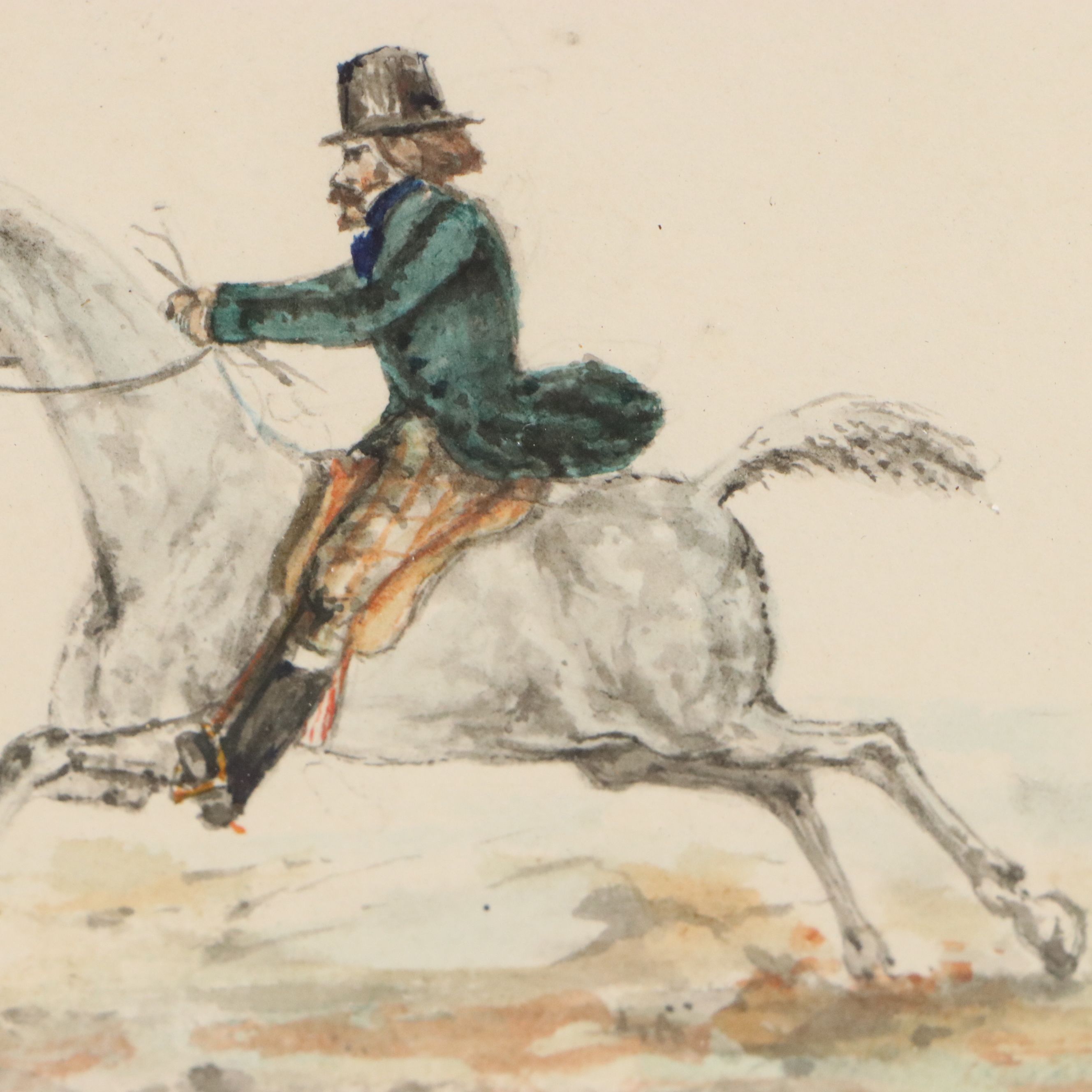 John Ferneley Miniature Equestrian Watercolor Painting, 19th Century