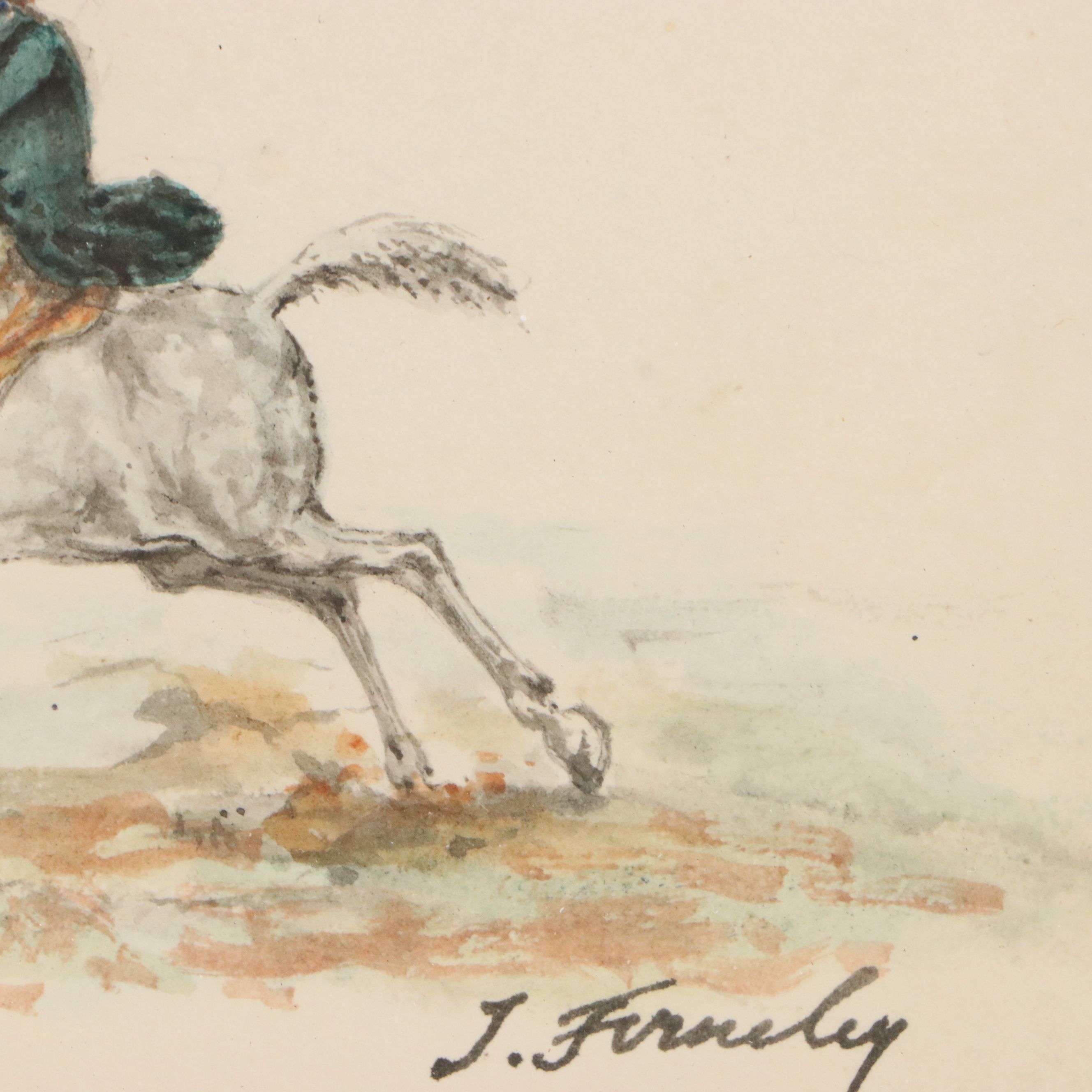 John Ferneley Miniature Equestrian Watercolor Painting, 19th Century