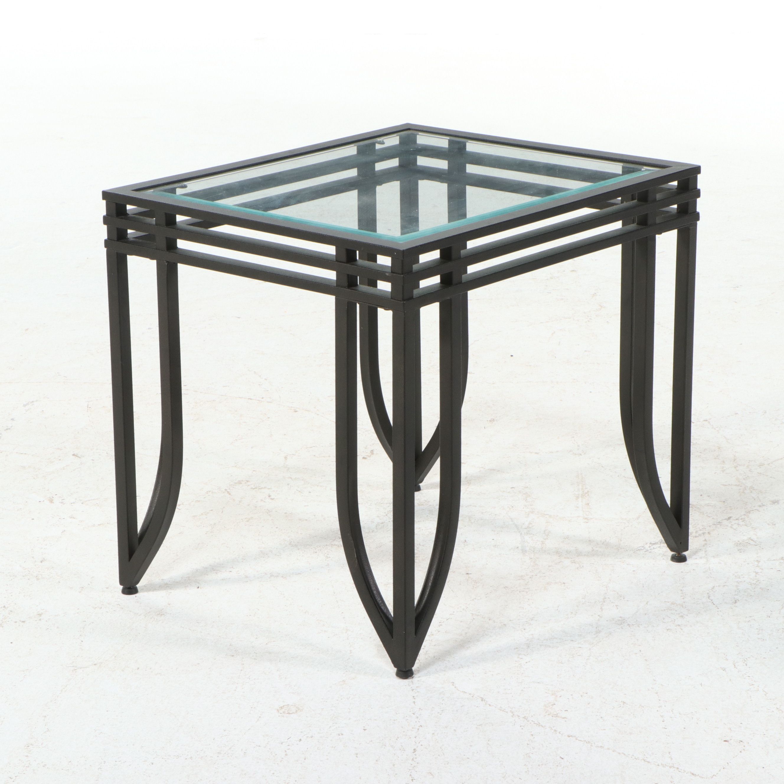Pair of Contemporary Inset Glass Side Tables, 21st Century