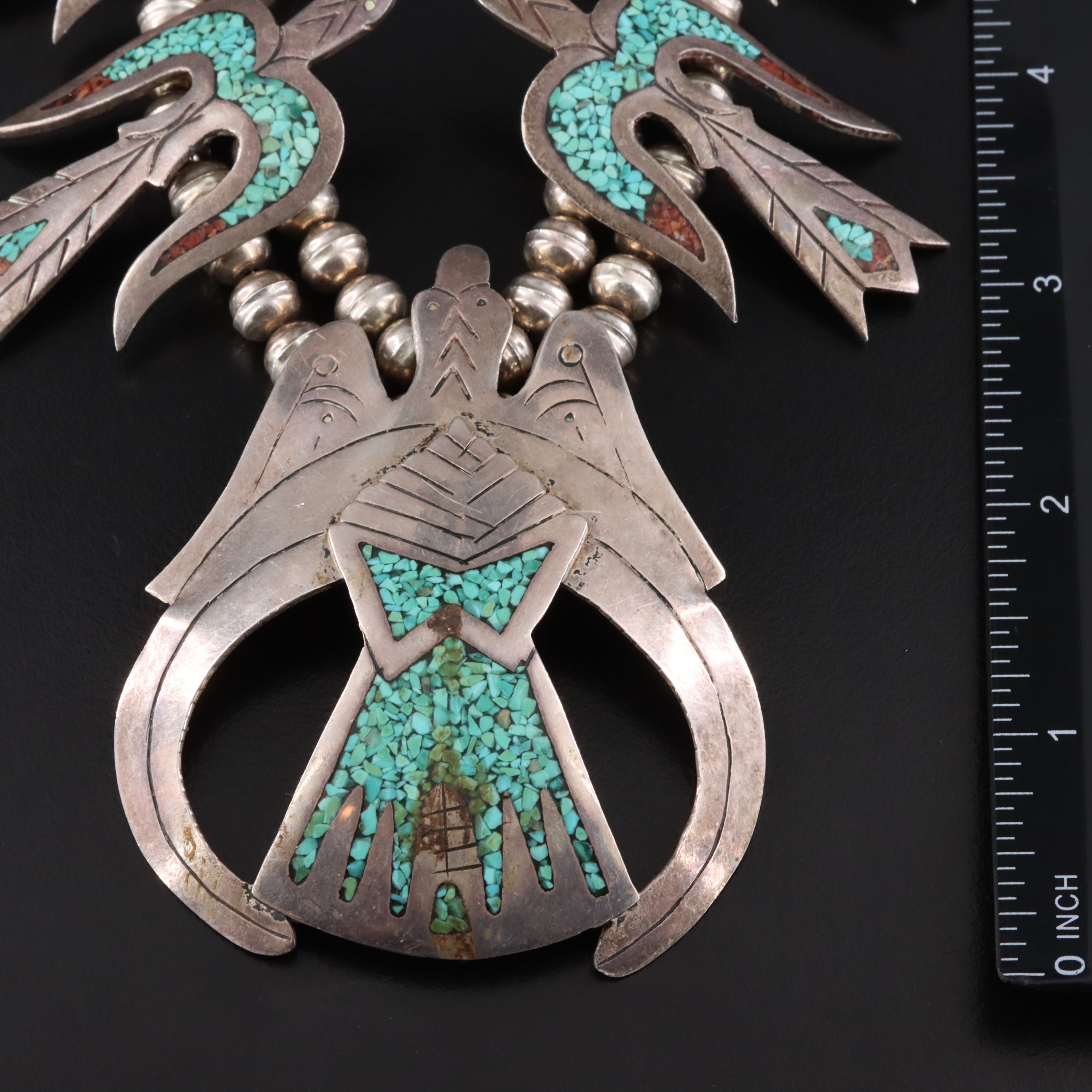 Southwestern Sterling Inlay Peyote Bird Necklace