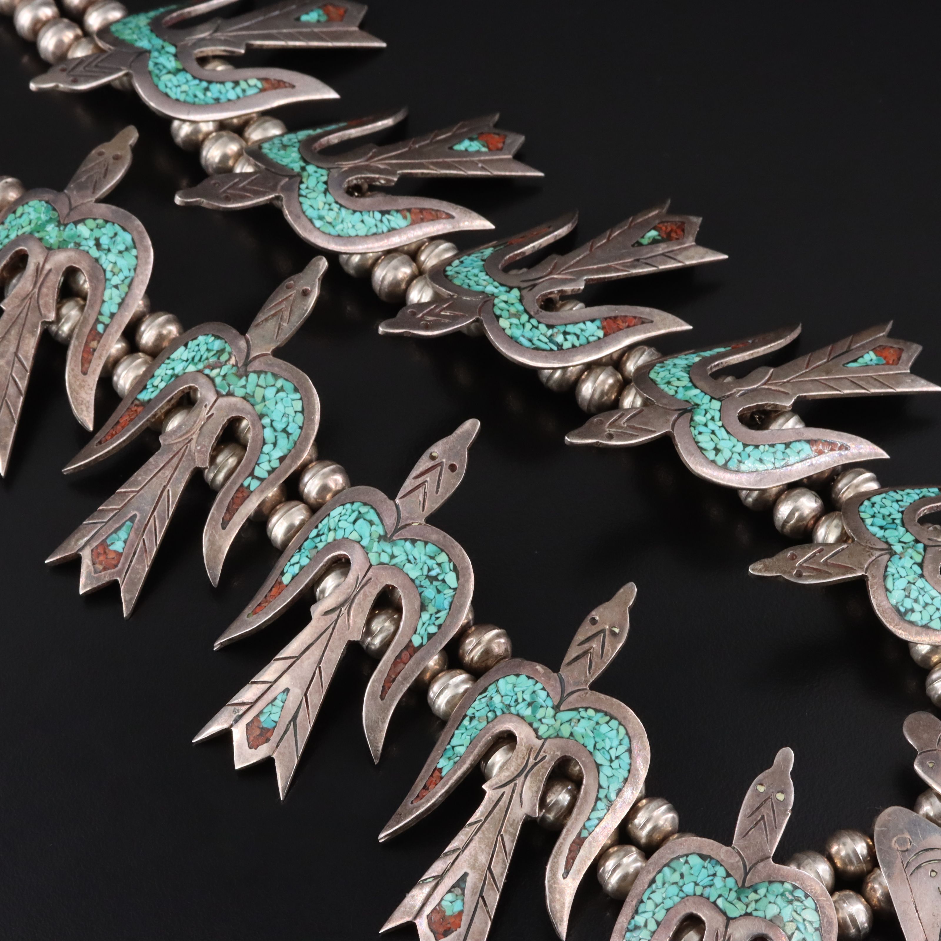 Southwestern Sterling Inlay Peyote Bird Necklace