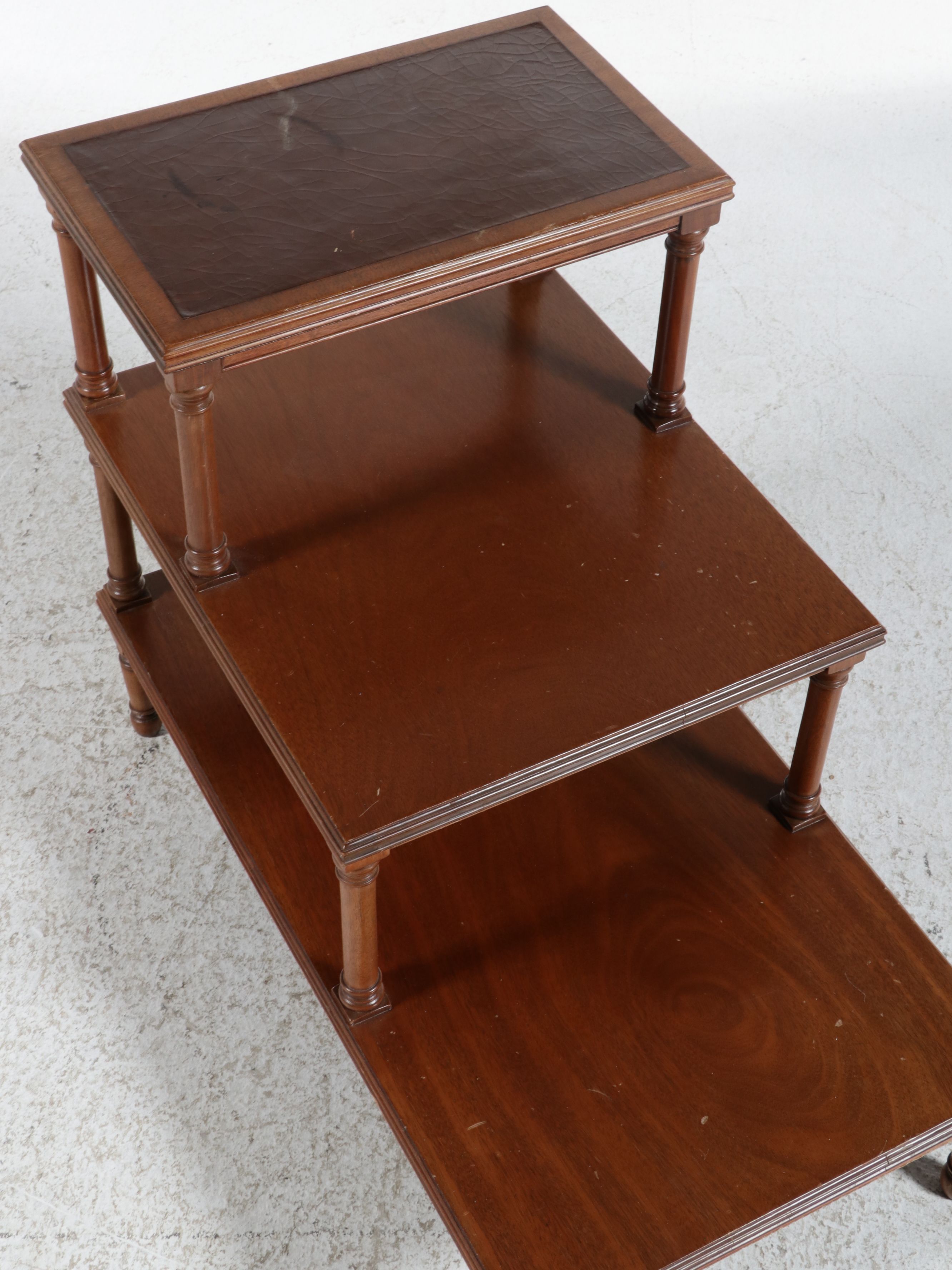 Heritage Henredon Three-Tier Mahogany Step Table with Leather Top, Mid-20th C.
