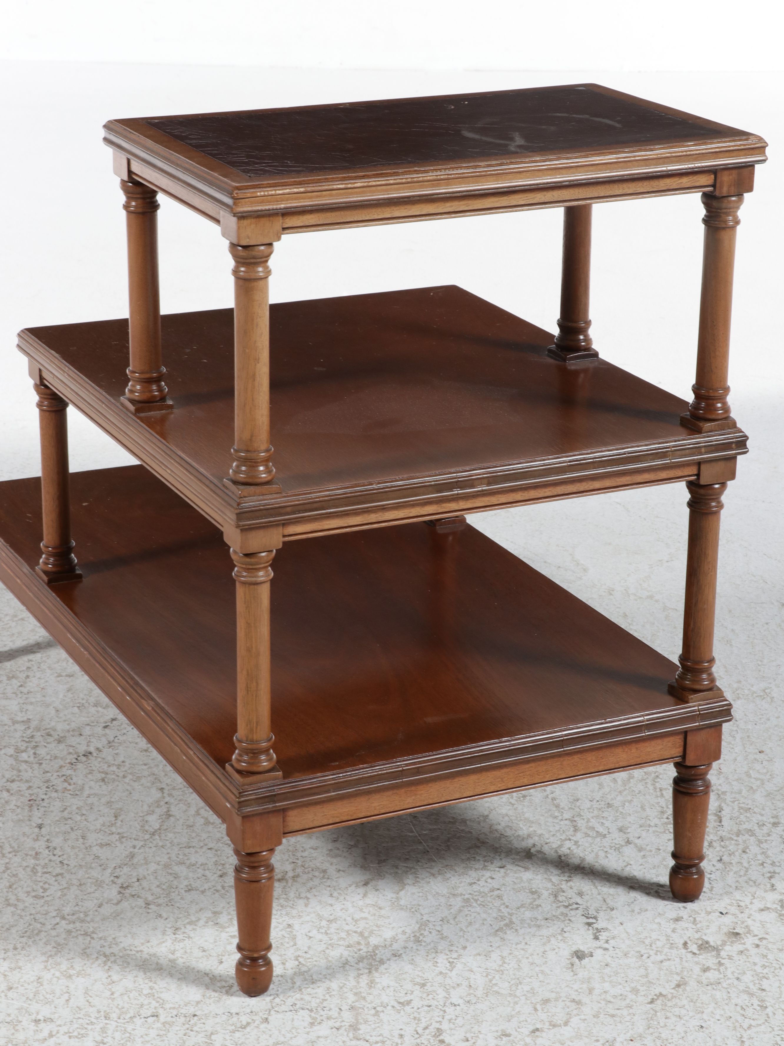 Heritage Henredon Three-Tier Mahogany Step Table with Leather Top, Mid-20th C.