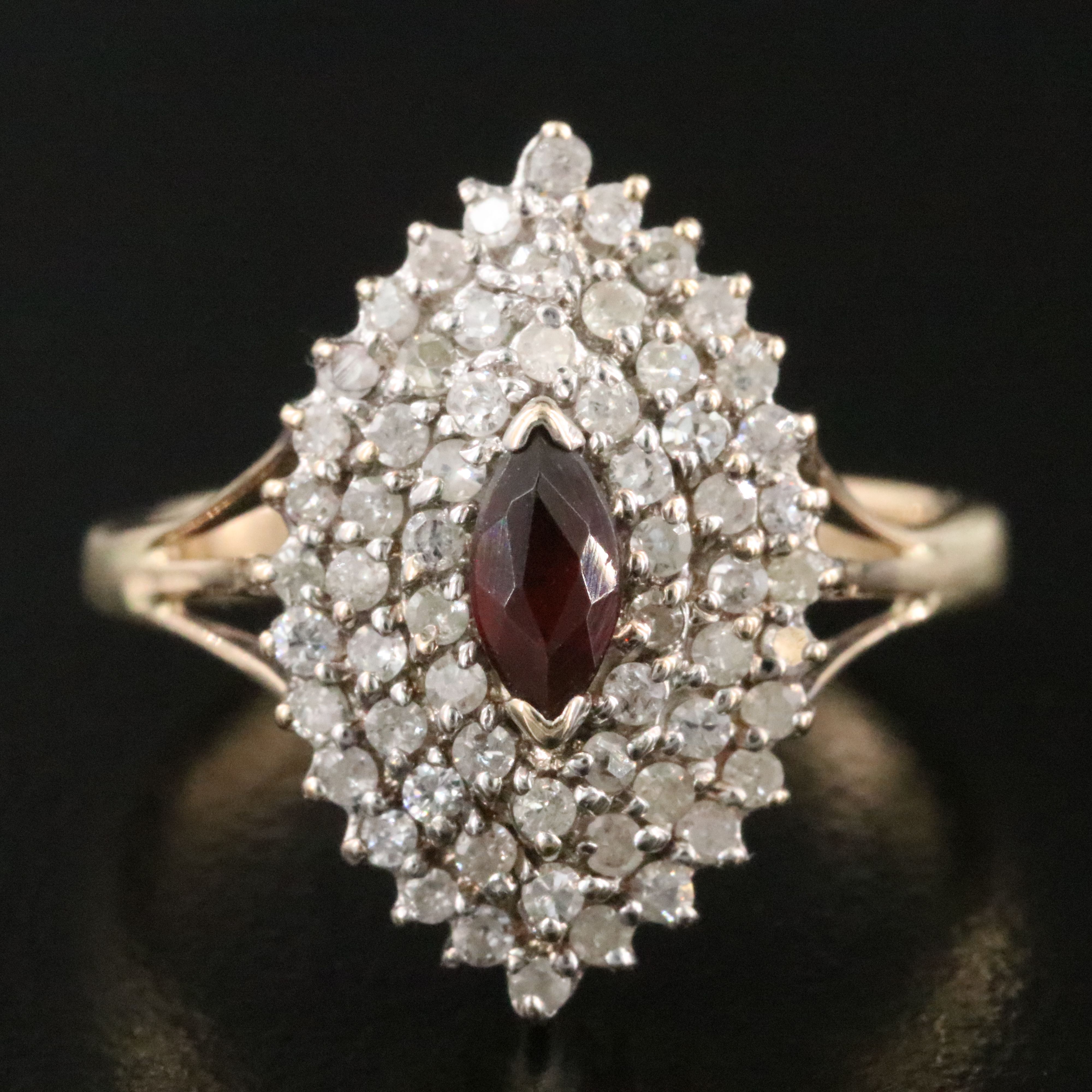 10K Glass and Diamond Navette Ring