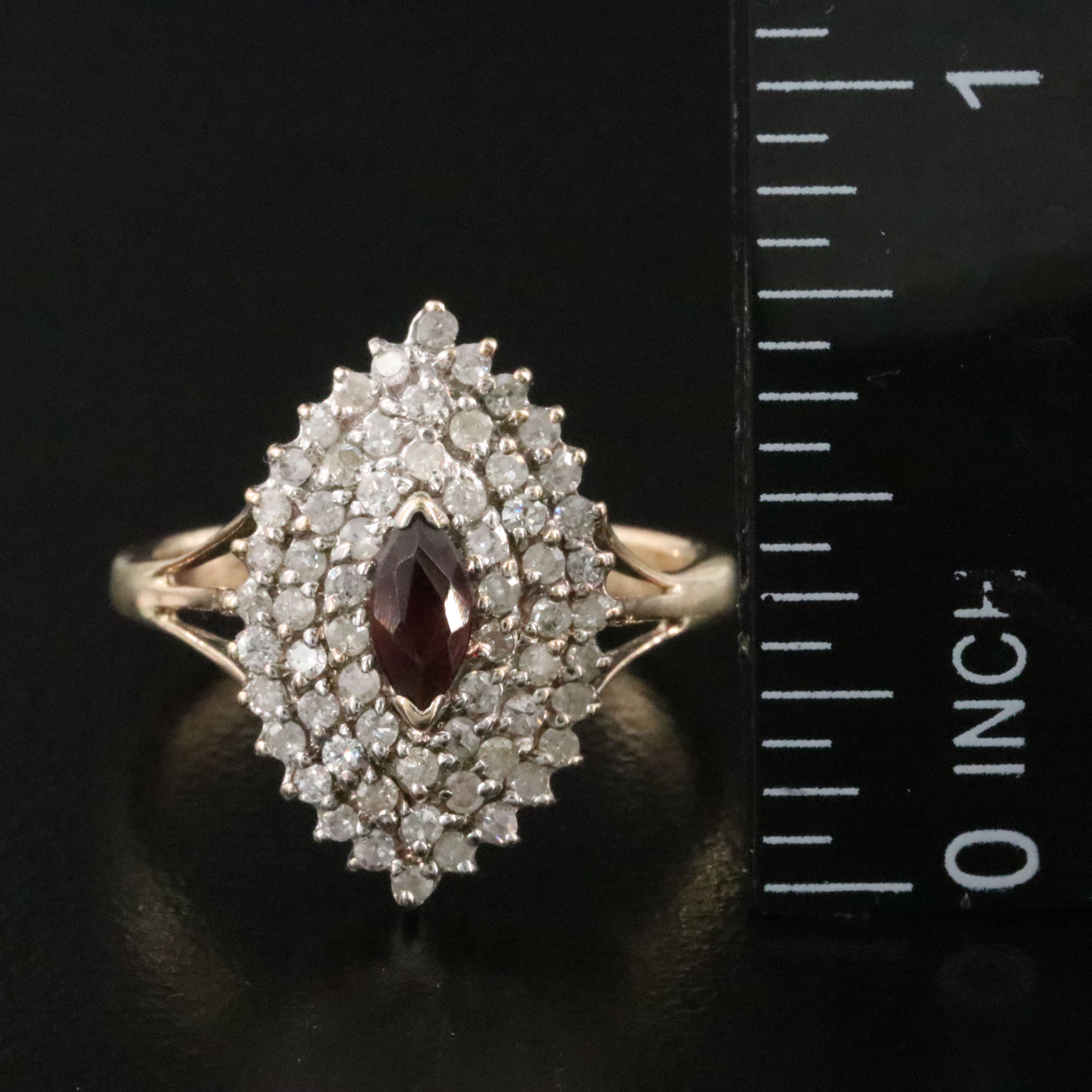10K Glass and Diamond Navette Ring