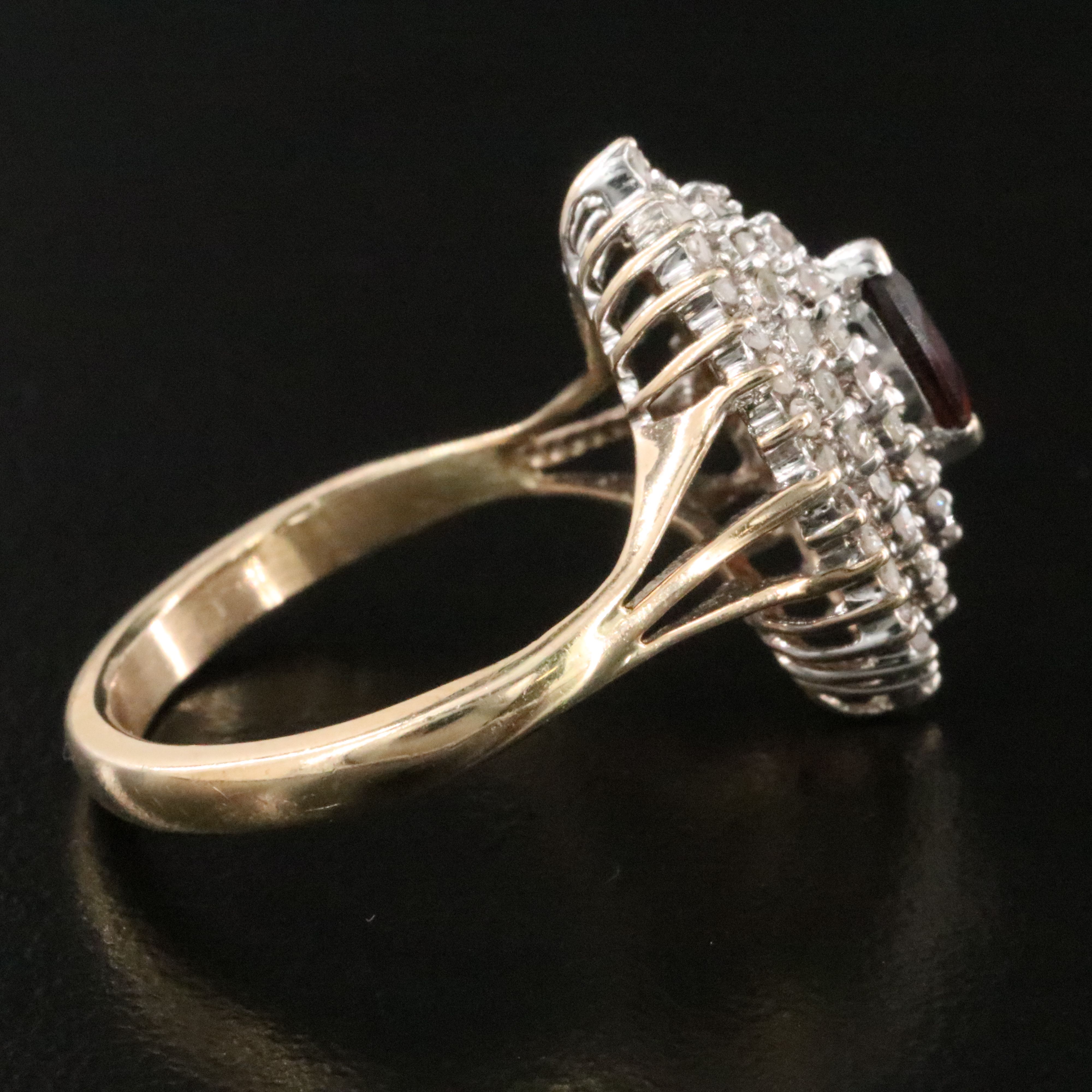 10K Glass and Diamond Navette Ring